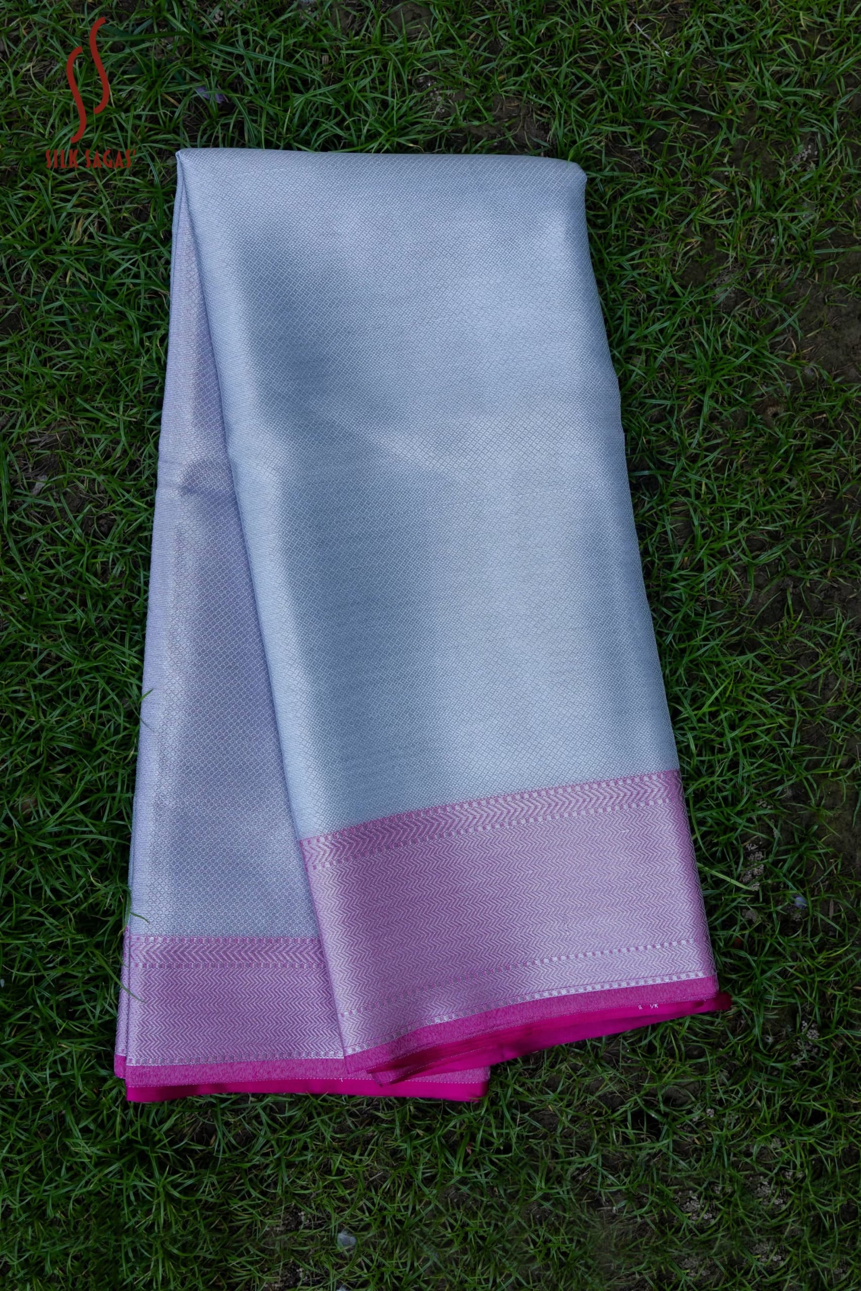 Shimmering Silver Glass Tissue Silk Saree