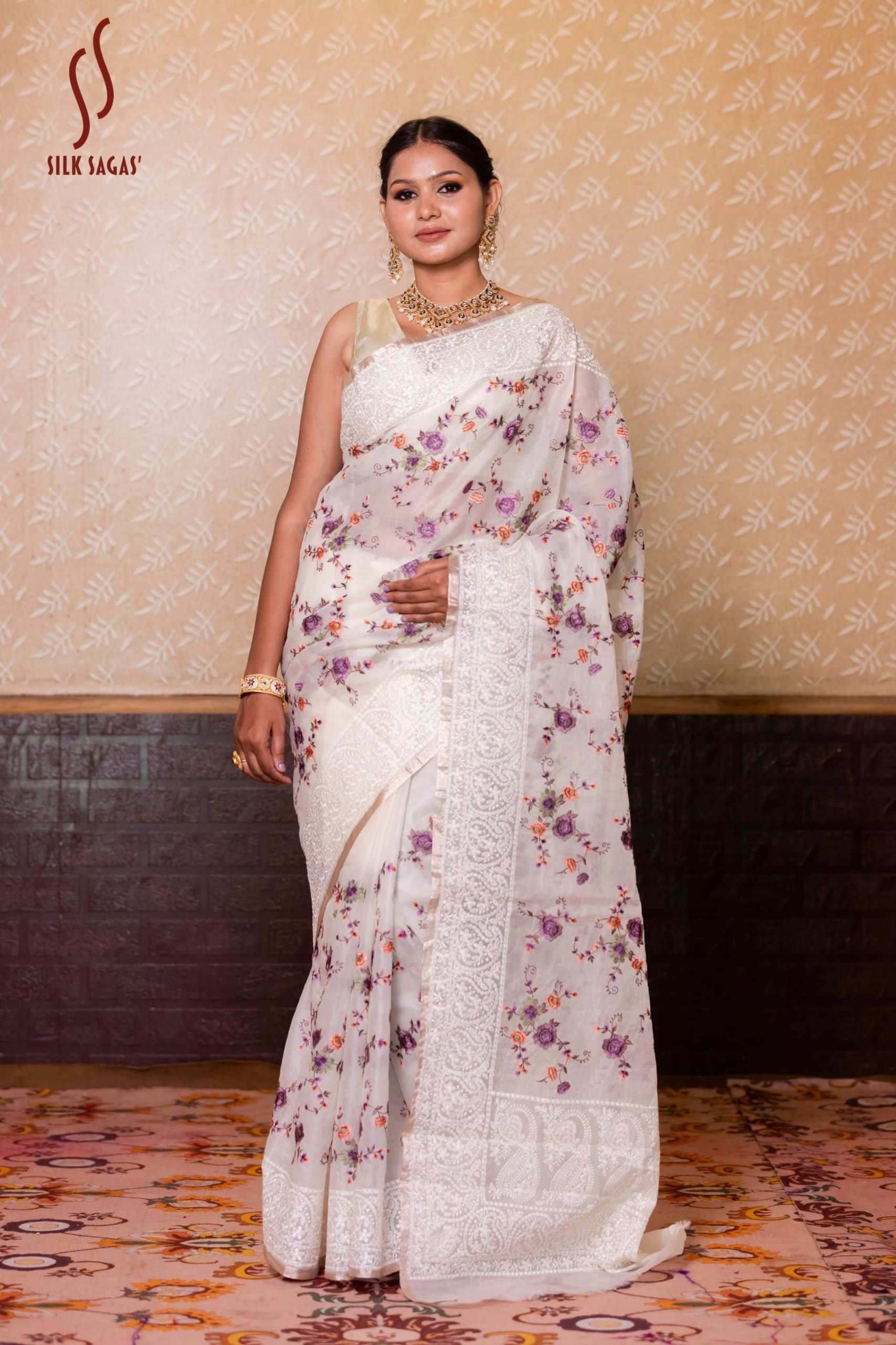 White Organza Silk Saree