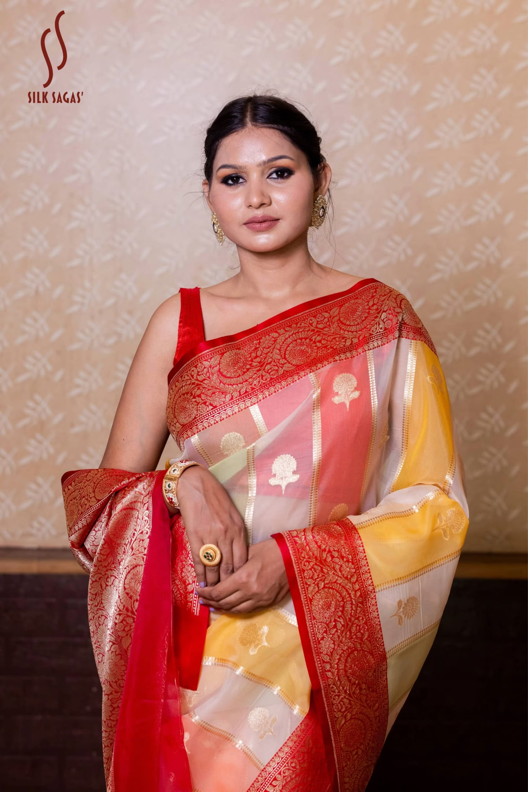Multicolored Organza Silk Saree