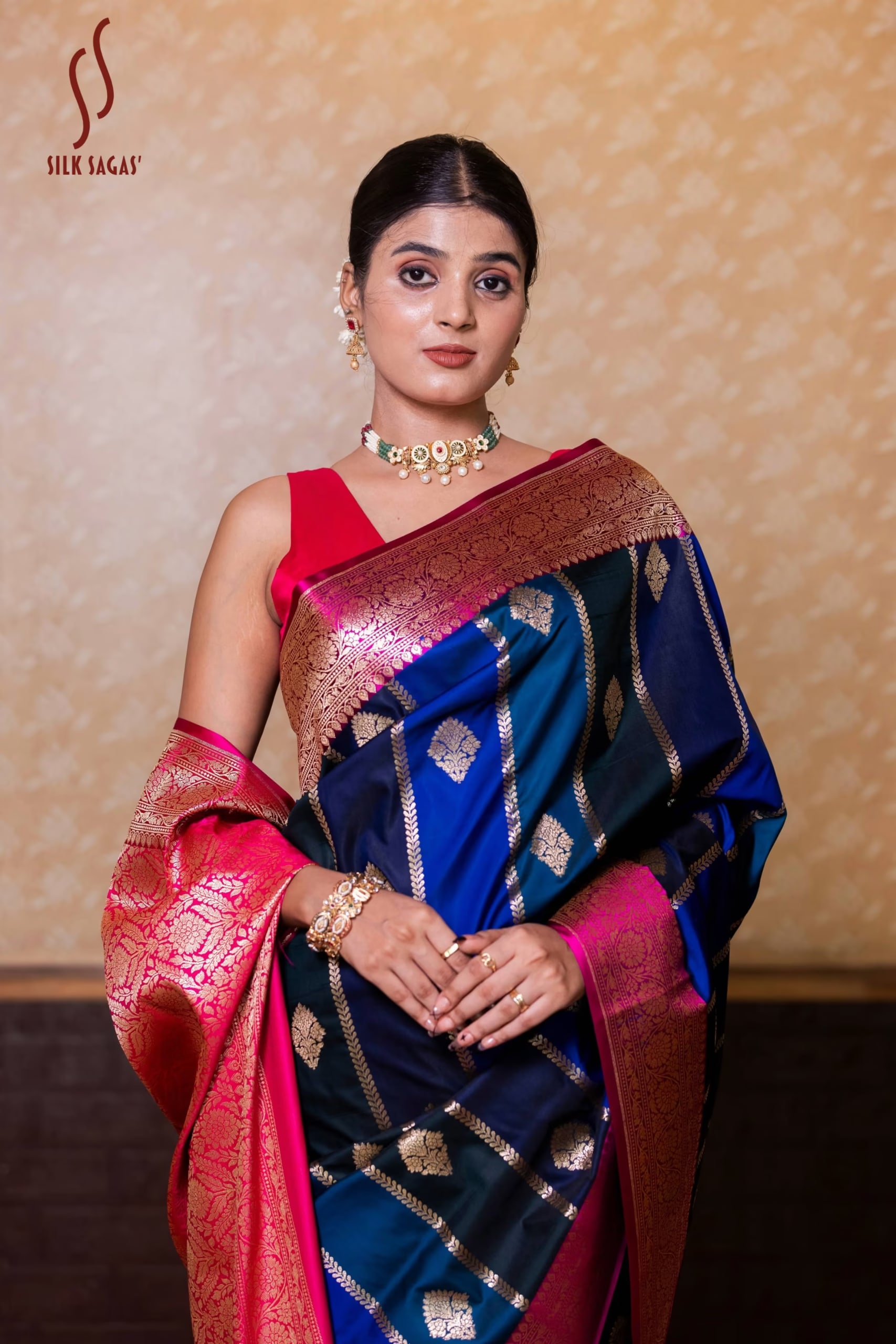 Deep Navy Blue Designer Silk Saree