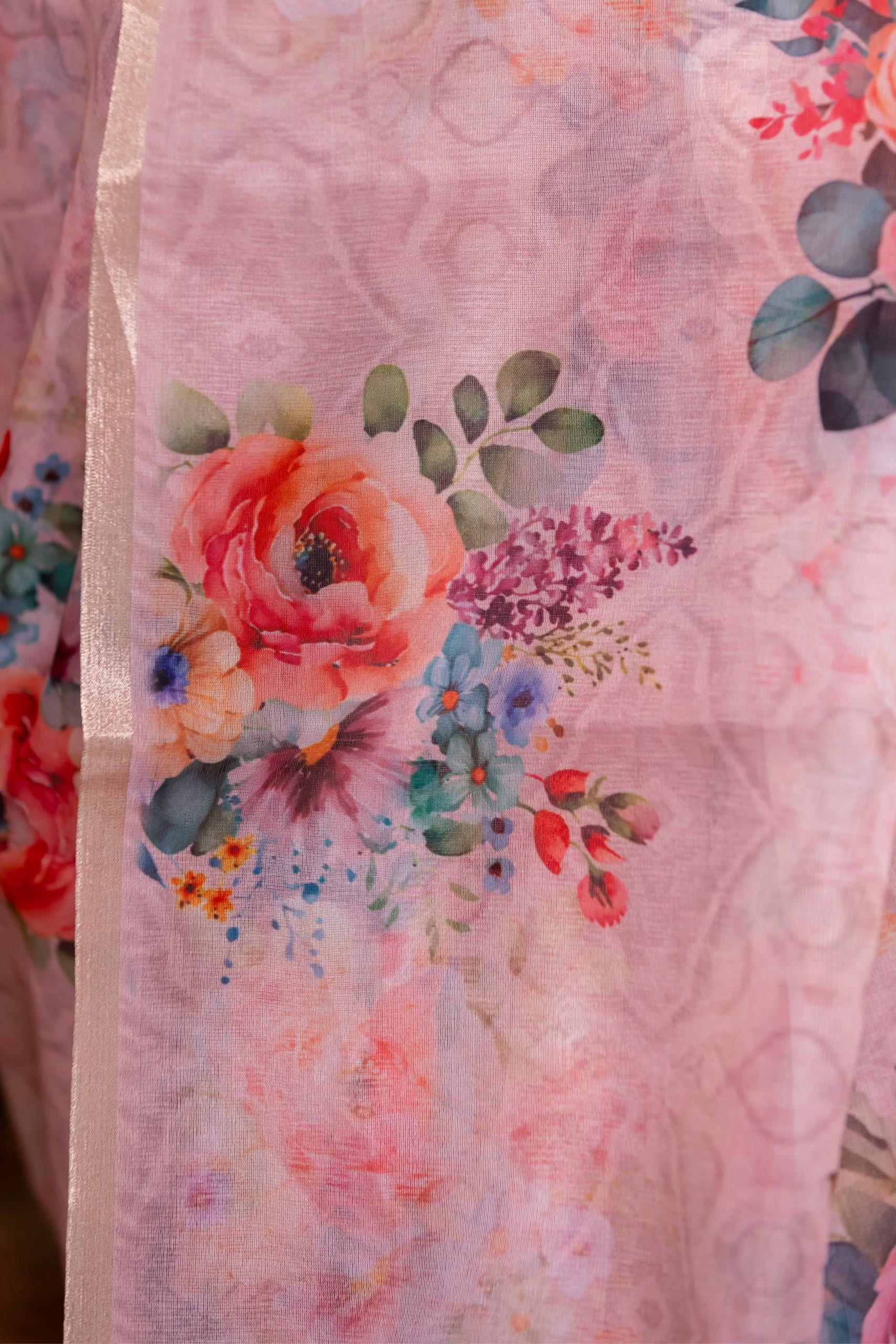 Light Pink Organza Silk Saree - Image 2