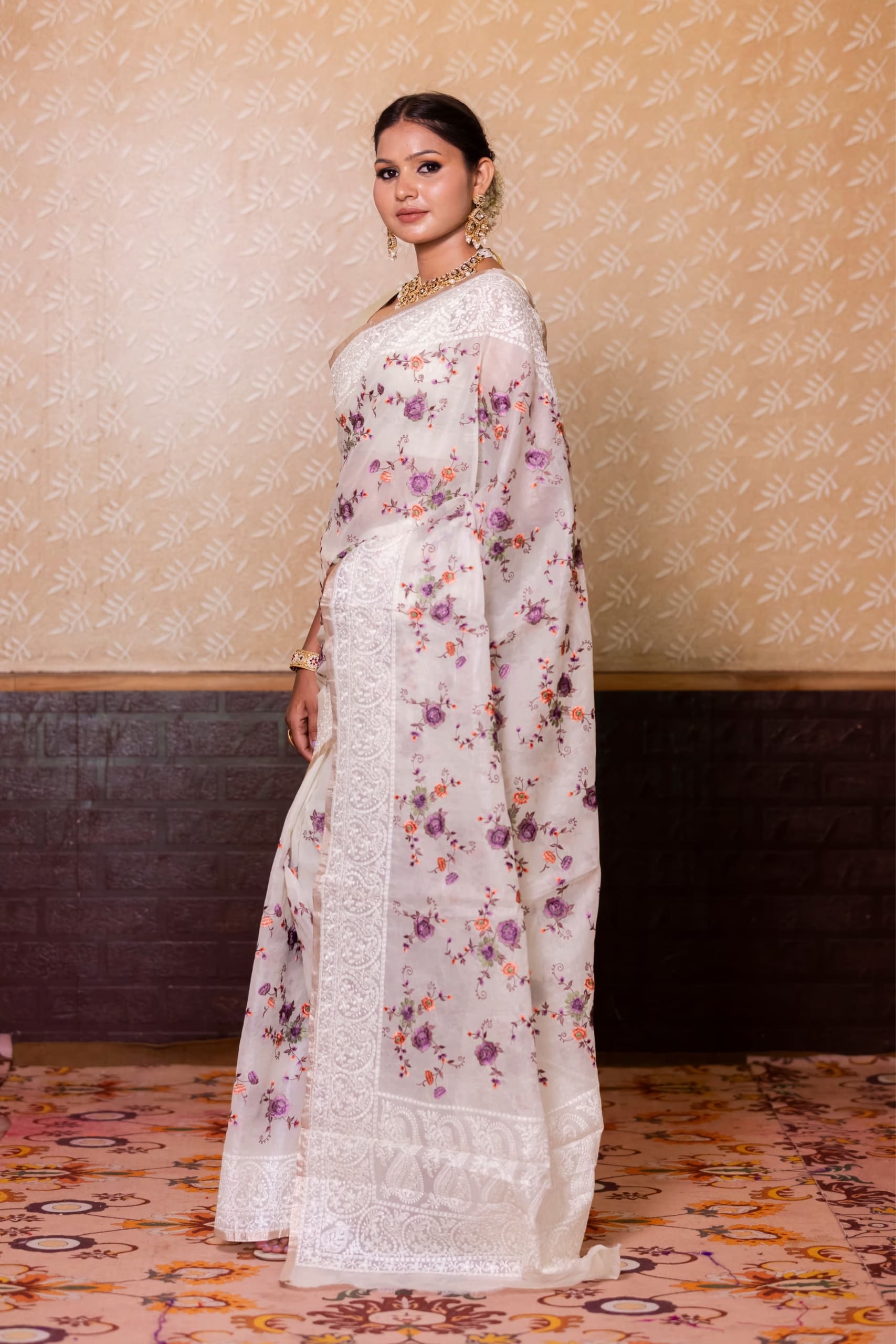 White Organza Silk Saree - Image 2