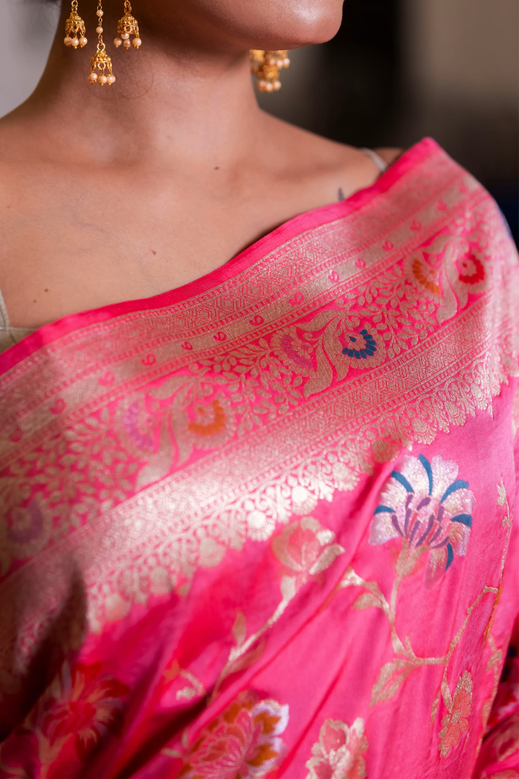 Pink Mishru Silk Saree