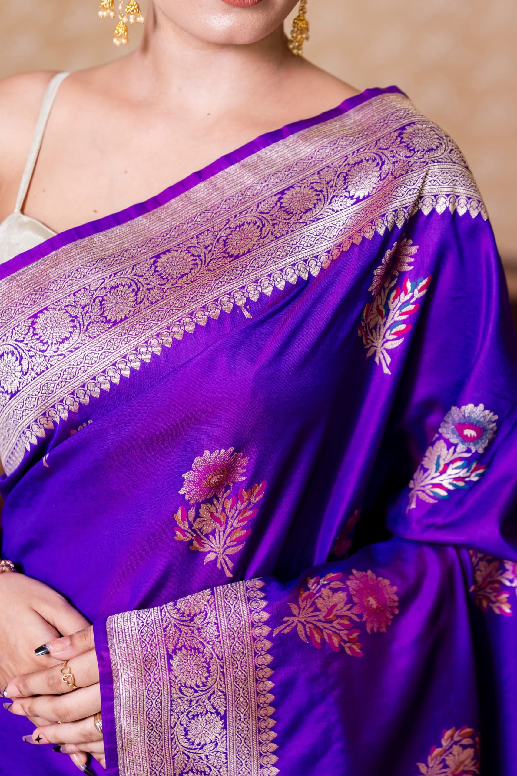 Royal Blue Mashru Silk Banarasi Saree with Intricate Zari Work – Silk Sagas - Image 2