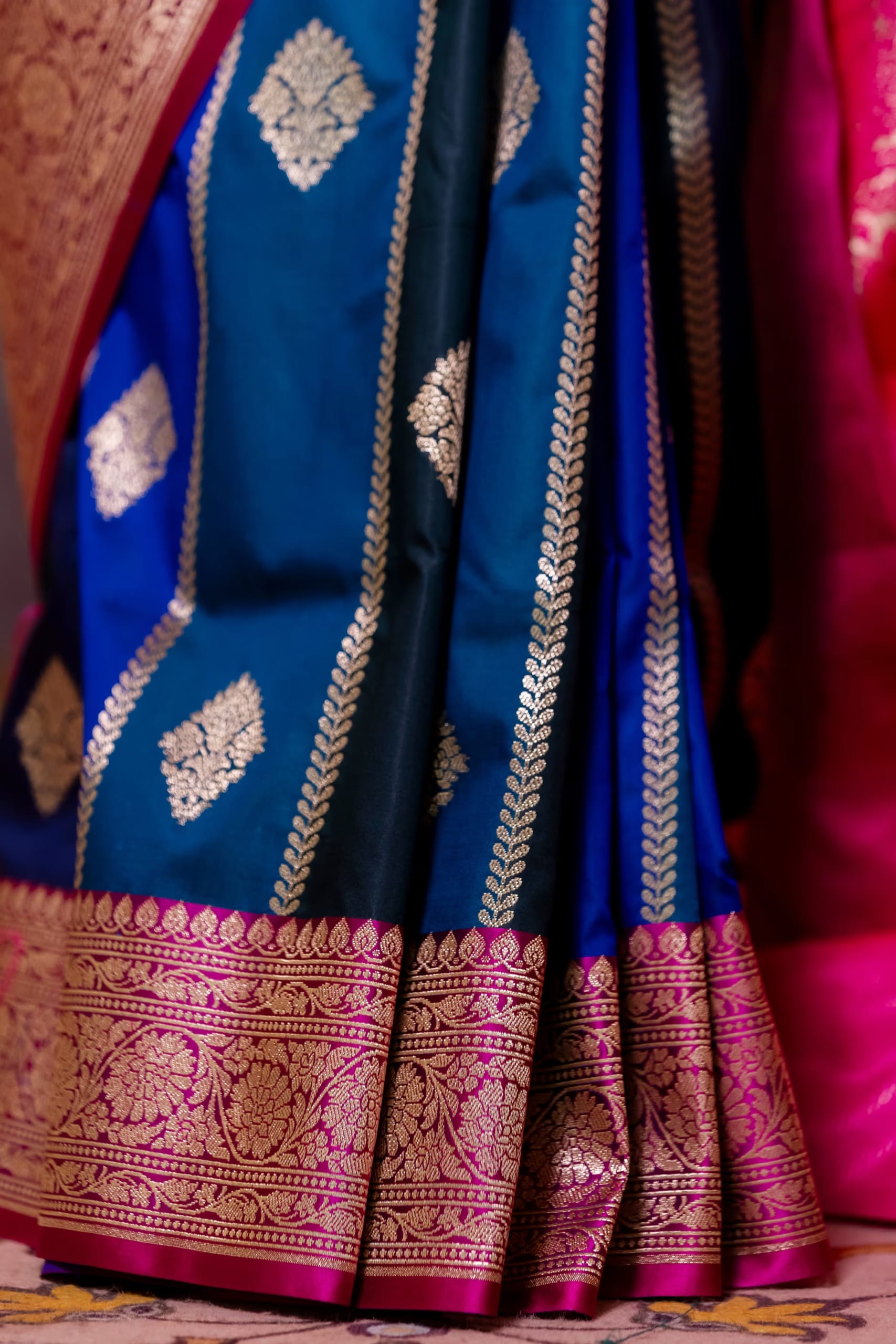 Deep Navy Blue Designer Silk Saree - Image 2