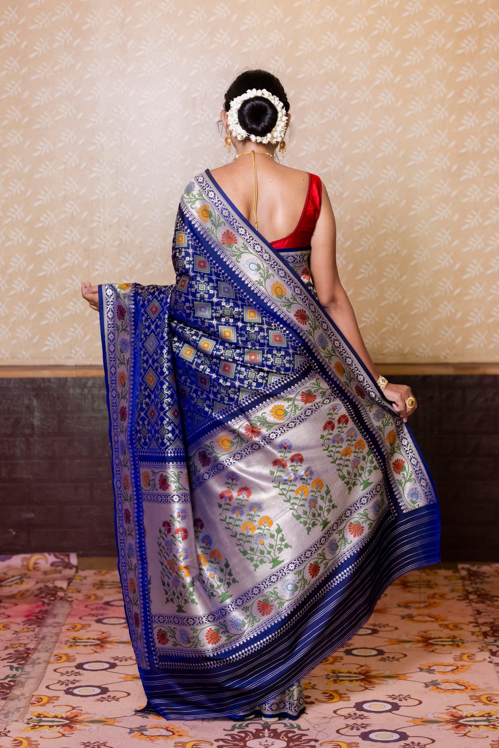 Navy Blue Mishru Silk Saree