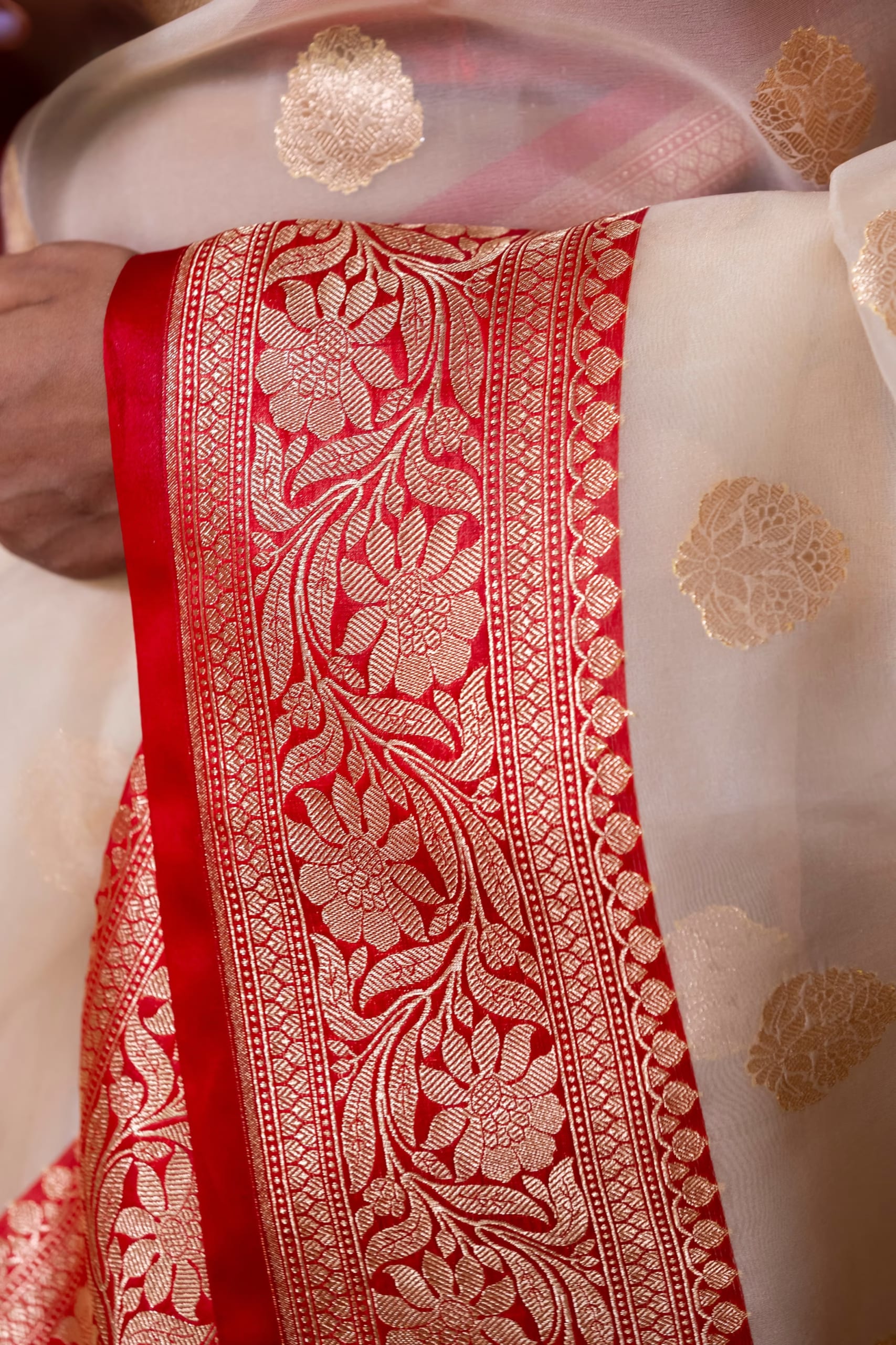 Cream Organza Silk Saree - Image 4