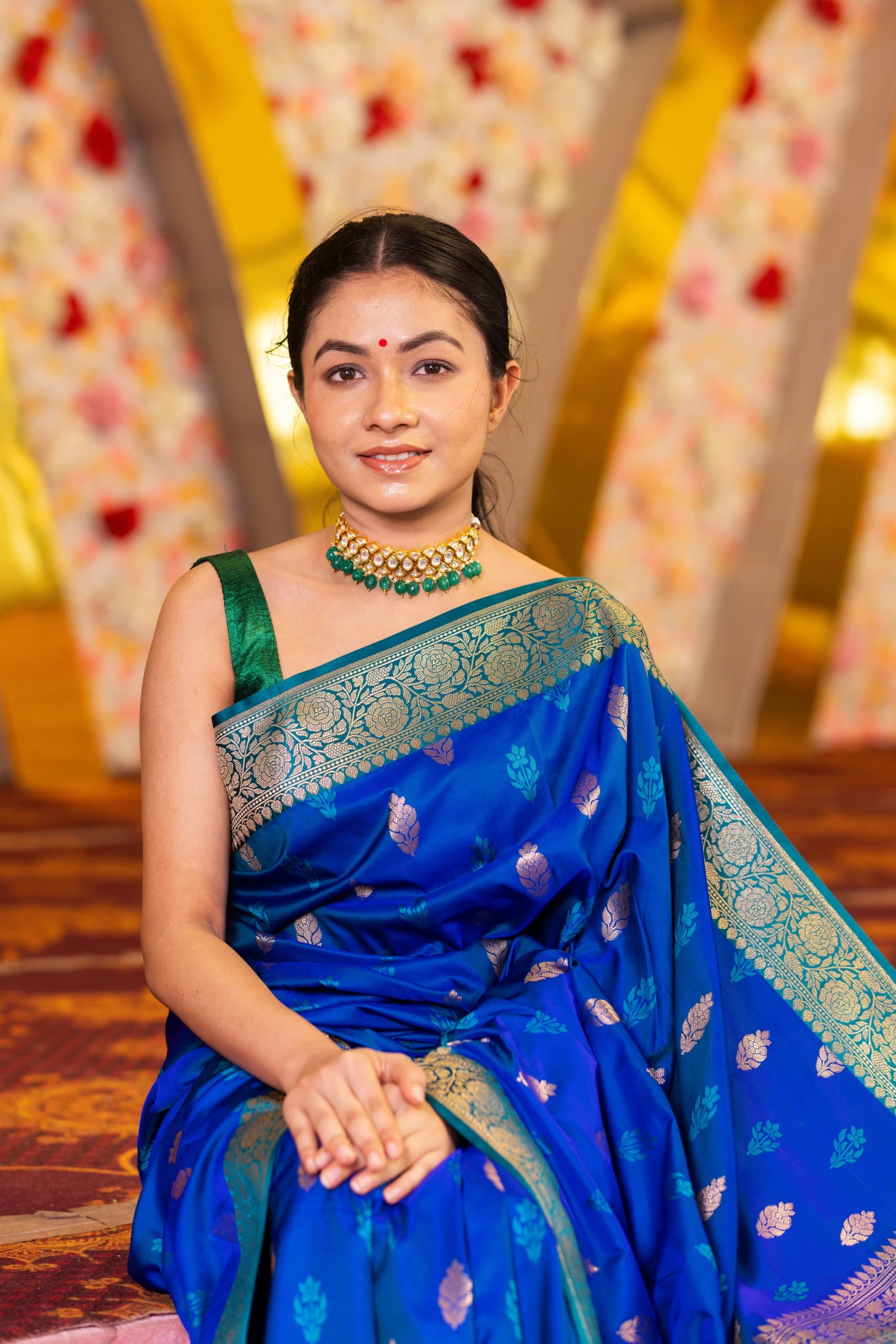 Vibrant Royal Blue Banaras Soft Silk Saree - Image 3