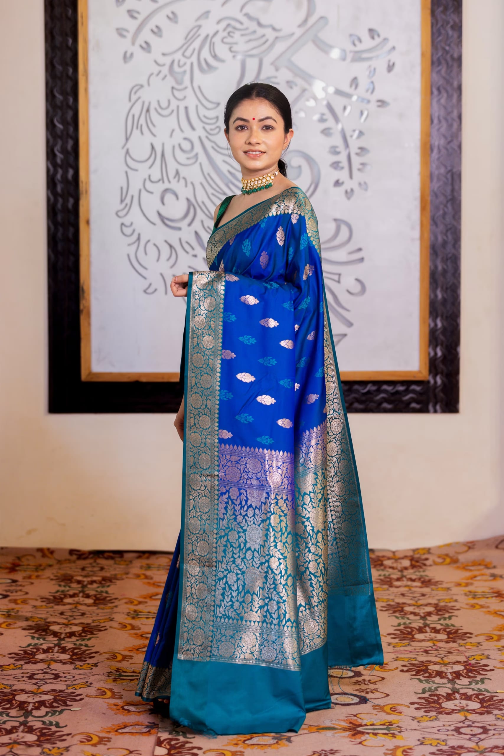 Vibrant Royal Blue Banaras Soft Silk Saree - Image 4