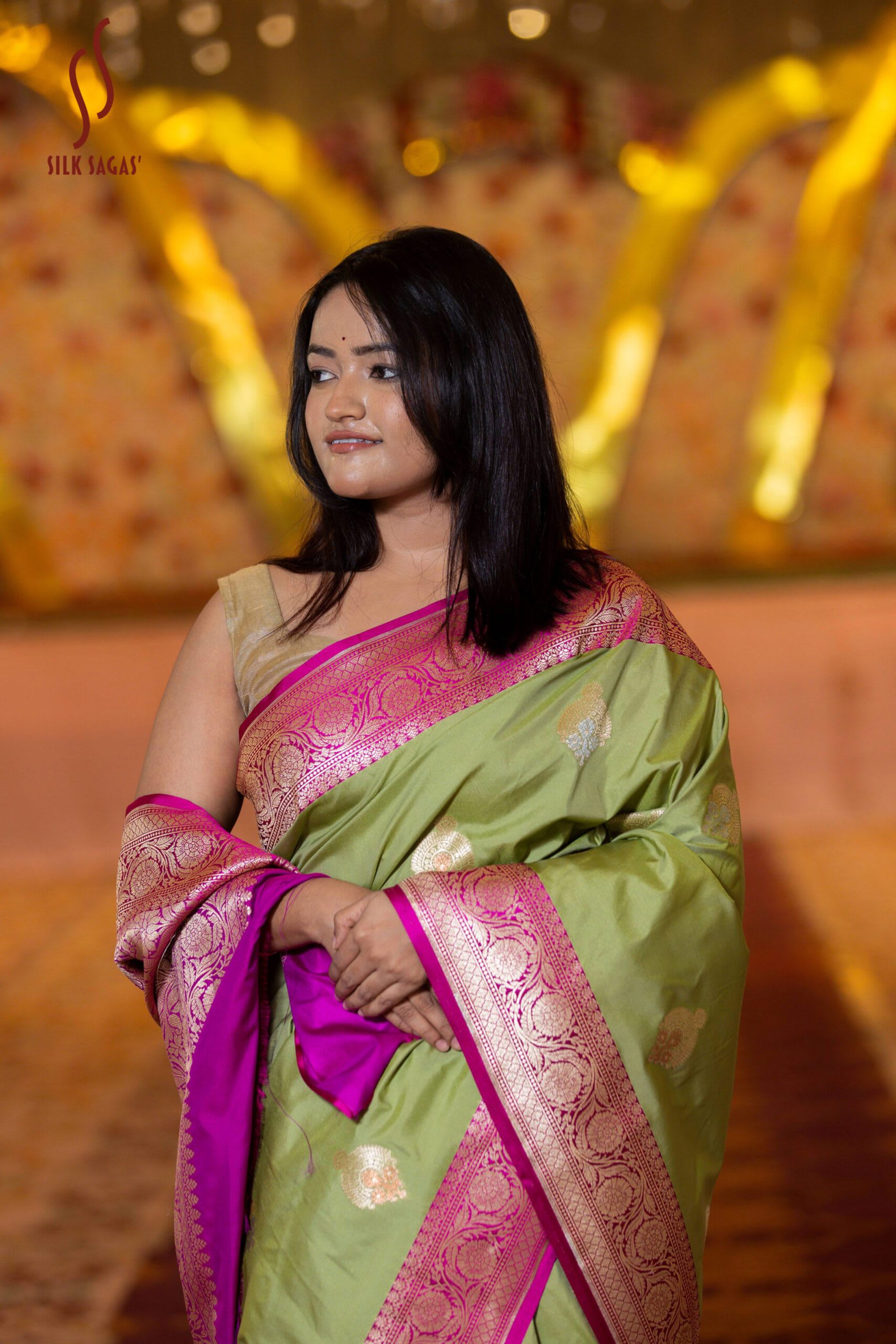 Muted Green Katan Silk Saree