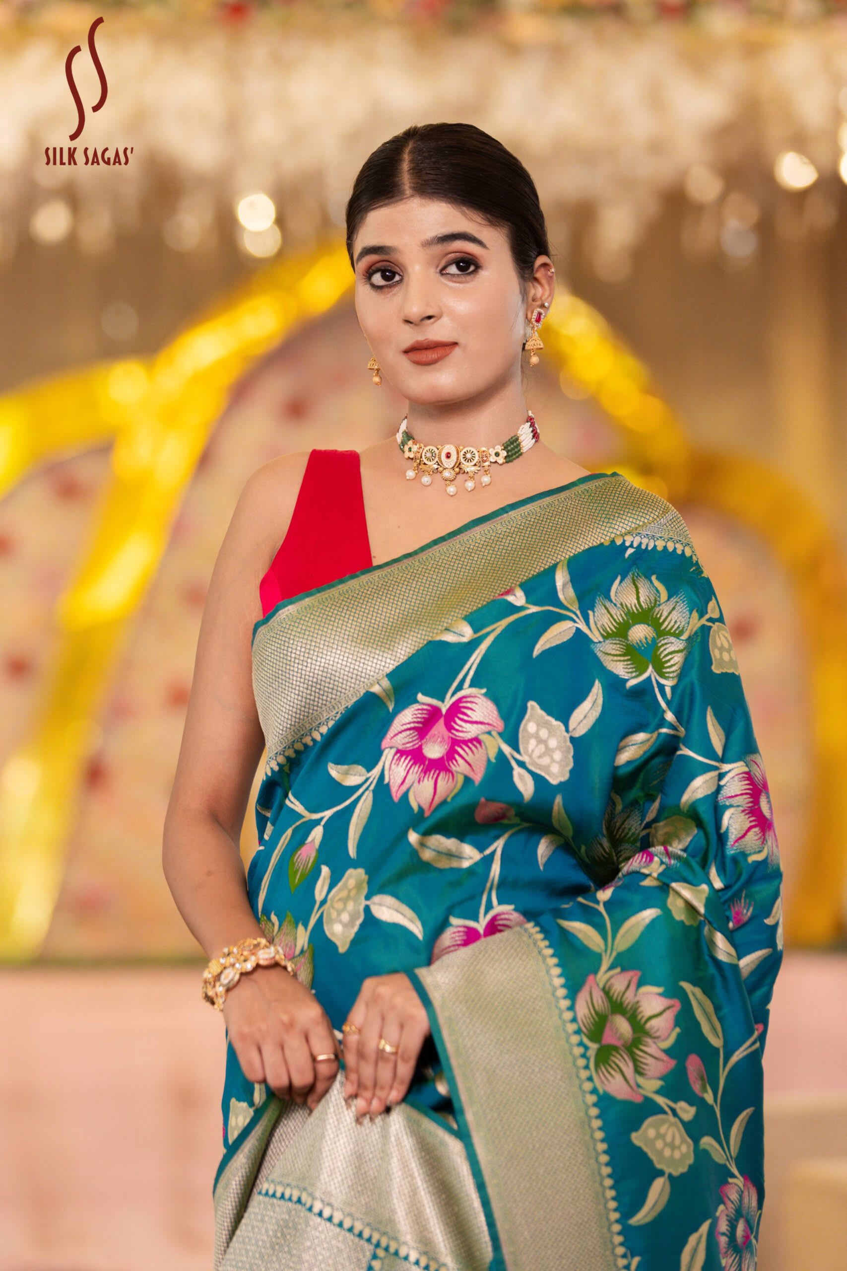 Peacock Blue Mishru Silk Saree