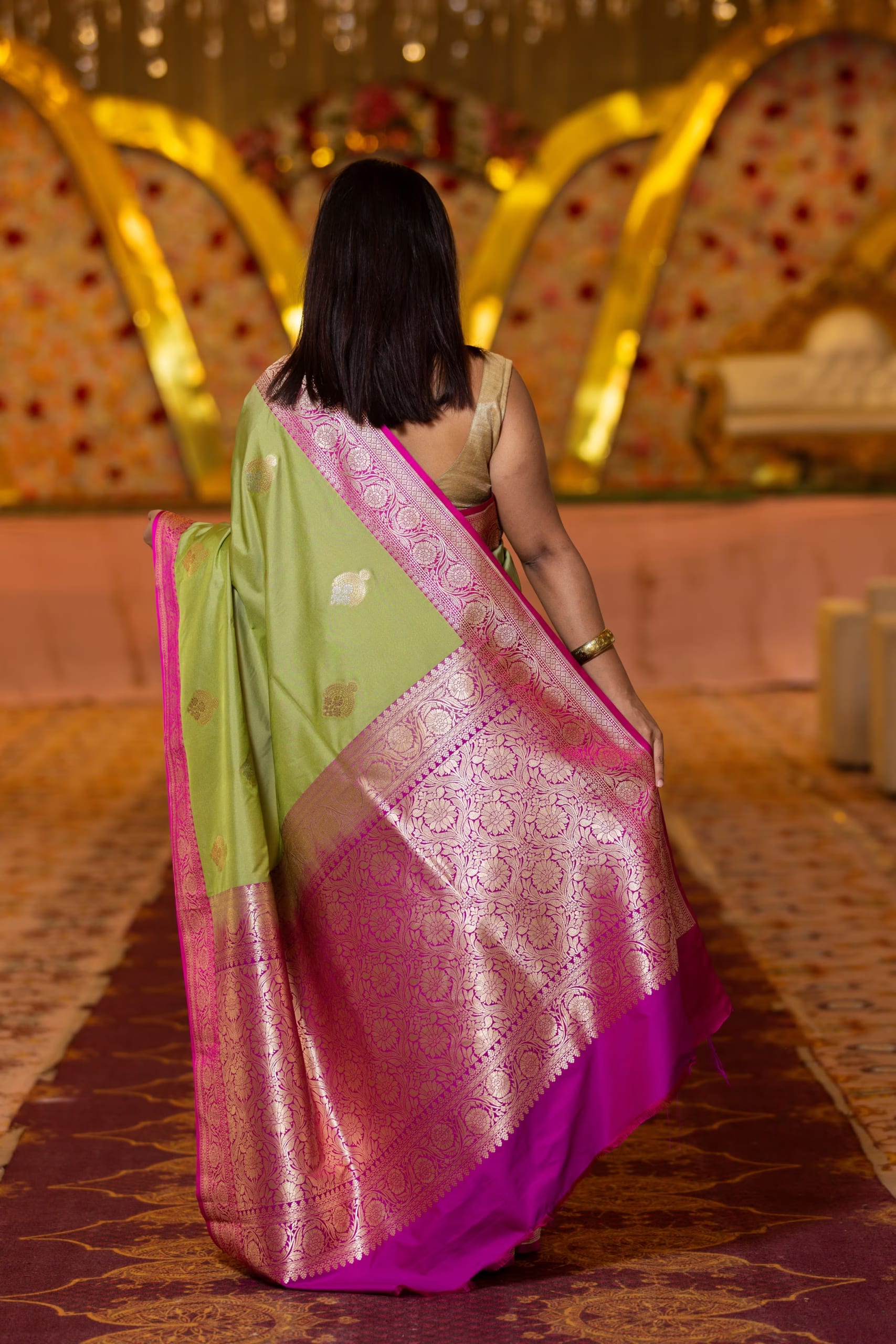 Muted Green Katan Silk Saree - Image 3