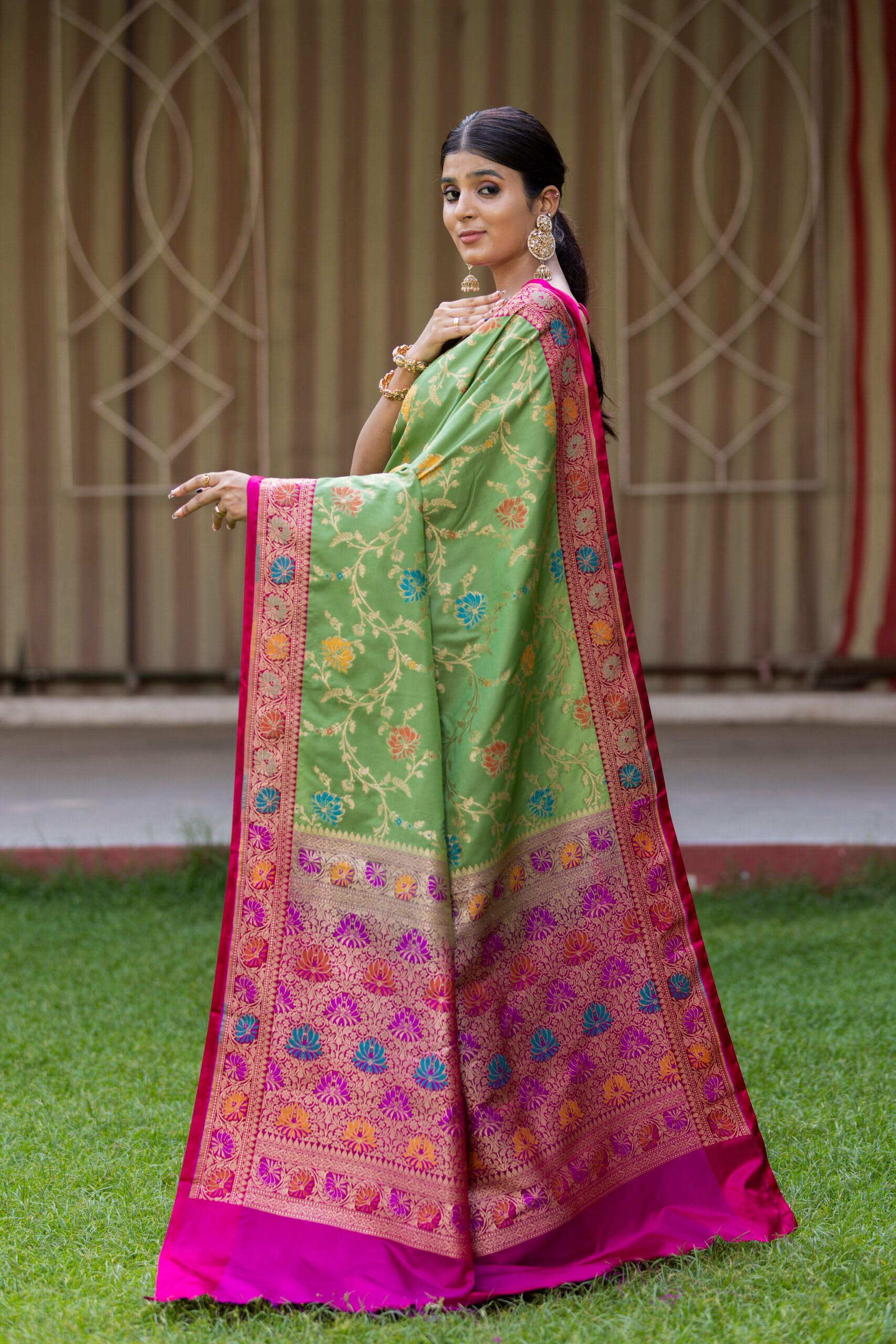 Light Green Ektara Banarasi Silk - Image 4