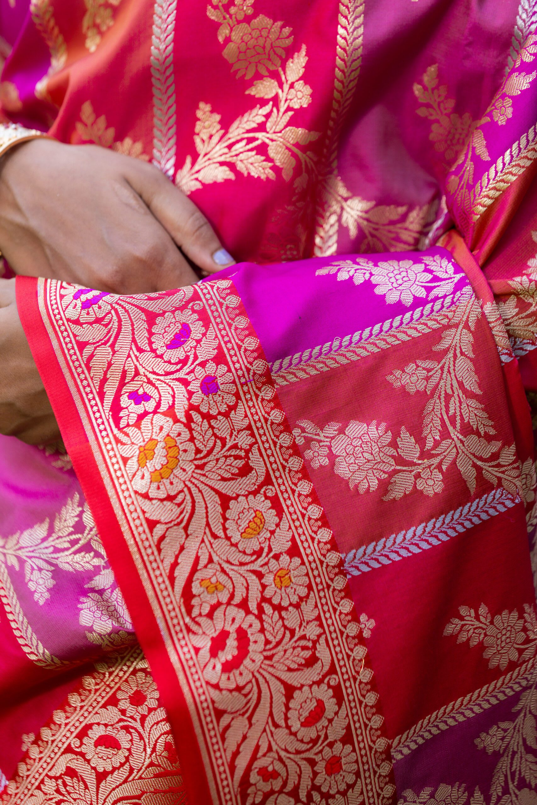 Rani Pink Designer Silk Saree - Image 4