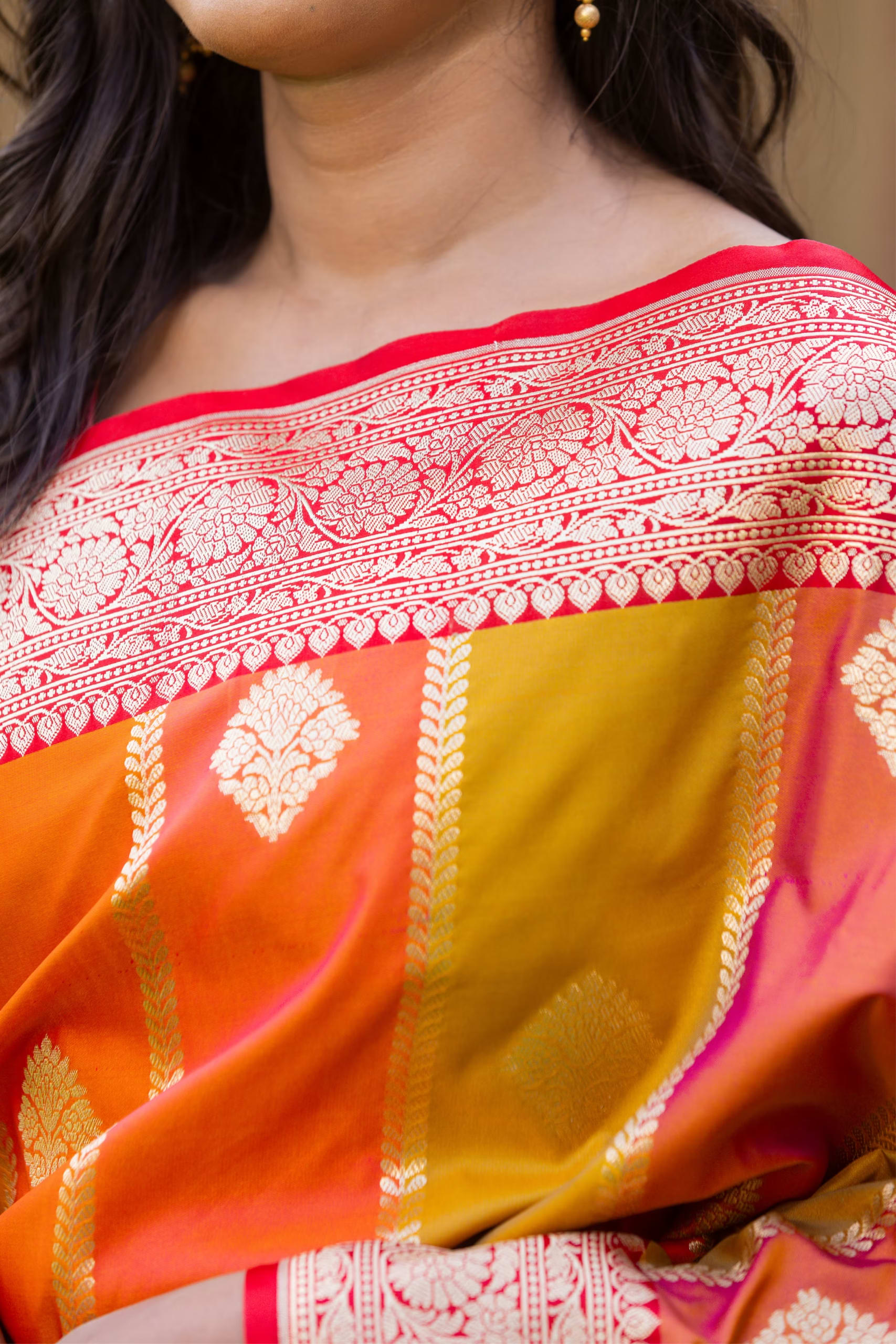 Orange Designer Silk Saree - Image 3