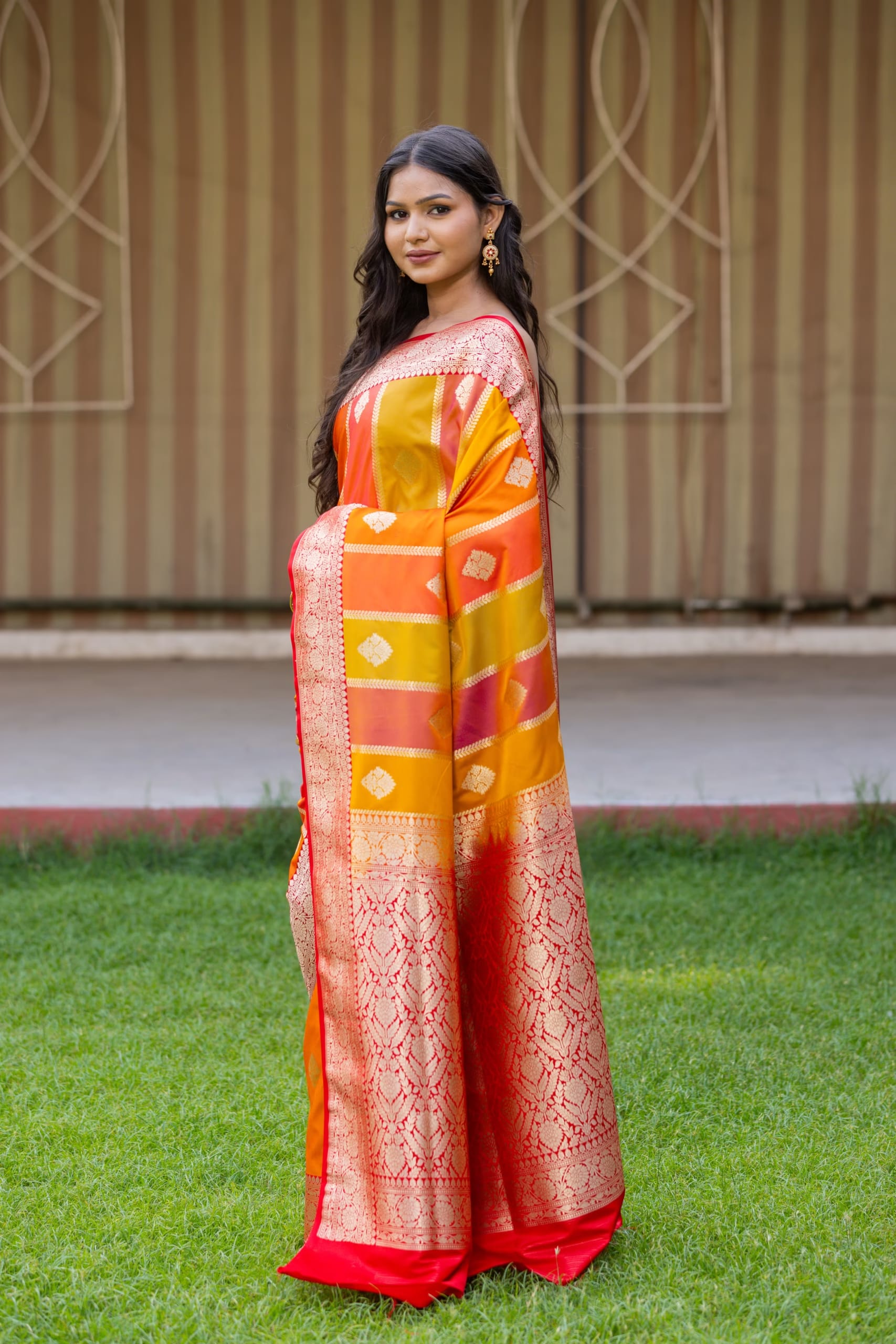 Orange Designer Silk Saree Images