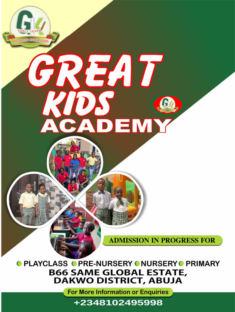 Admission is ongoing at Great Kids Academy International for Playgroup, Pre-Nursery, Nursery 1 & 2, and Primary classes. Secure a place for your child where learning meets excellence.