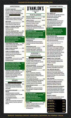 O'hanlon's Menu
