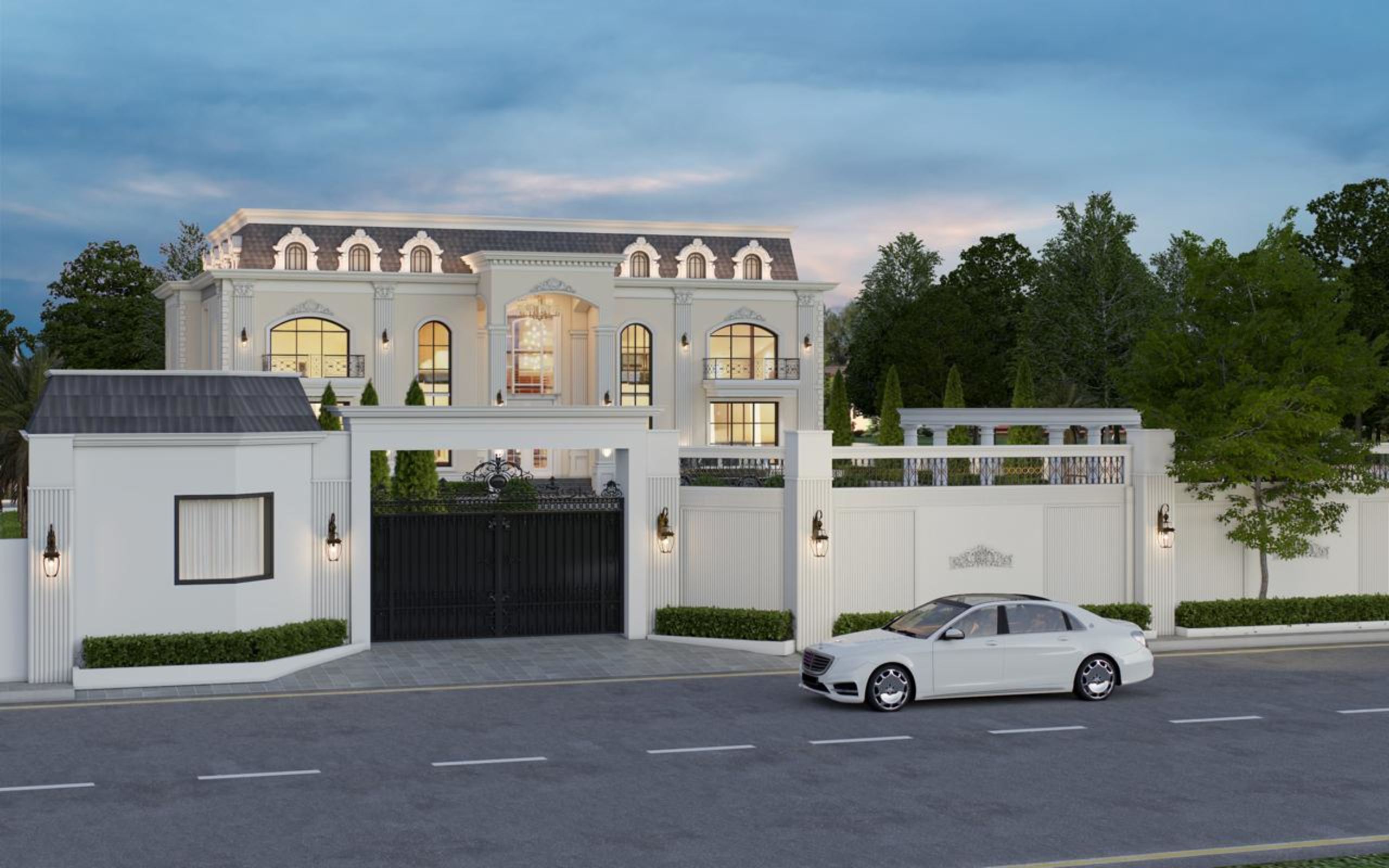 Gated street elevation of a private mansion in Mukerian