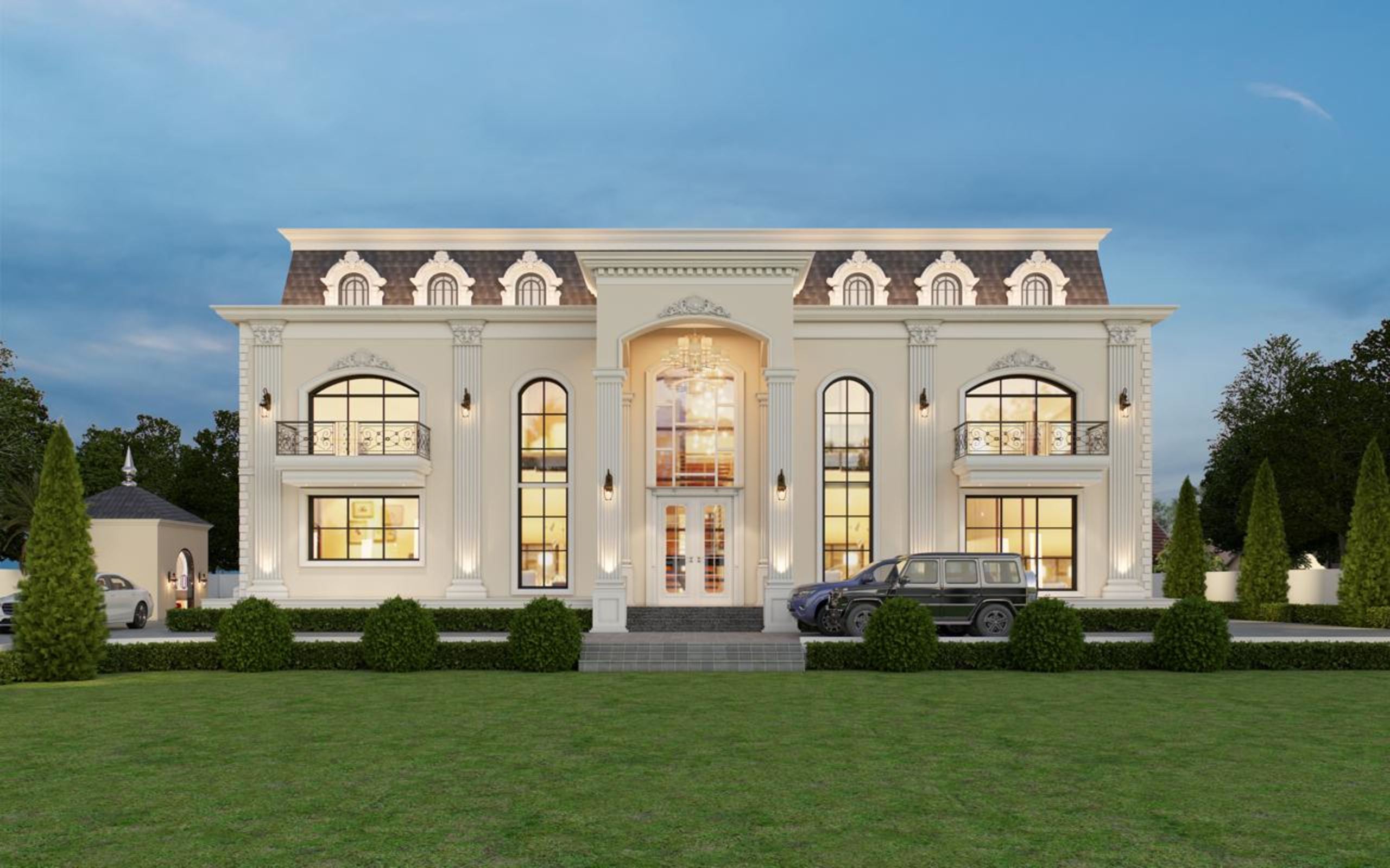 Symmetrical classical front facade of a private mansion, Mukerian