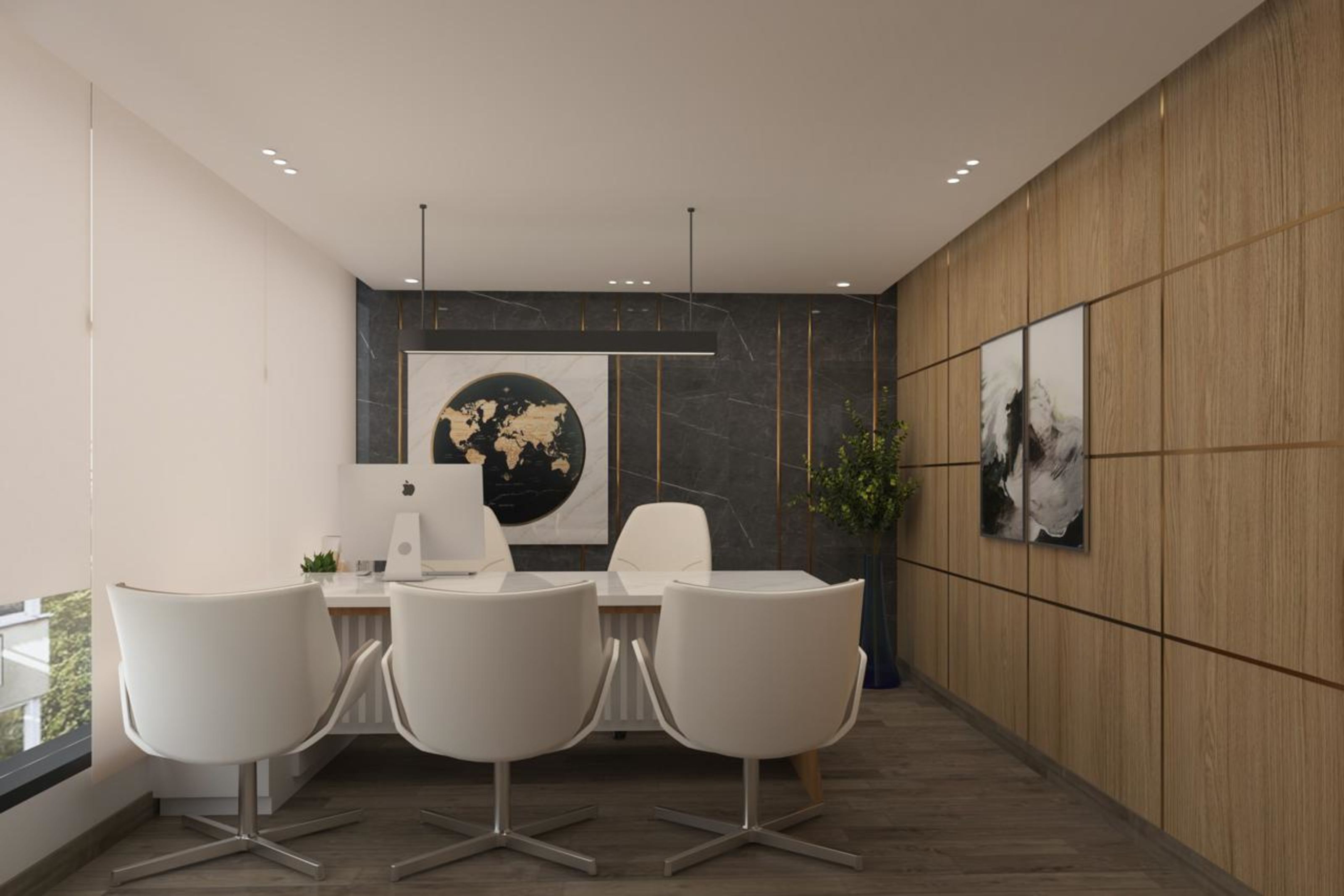 Private office cabin with meeting desk and world-map artwork, Jalandhar