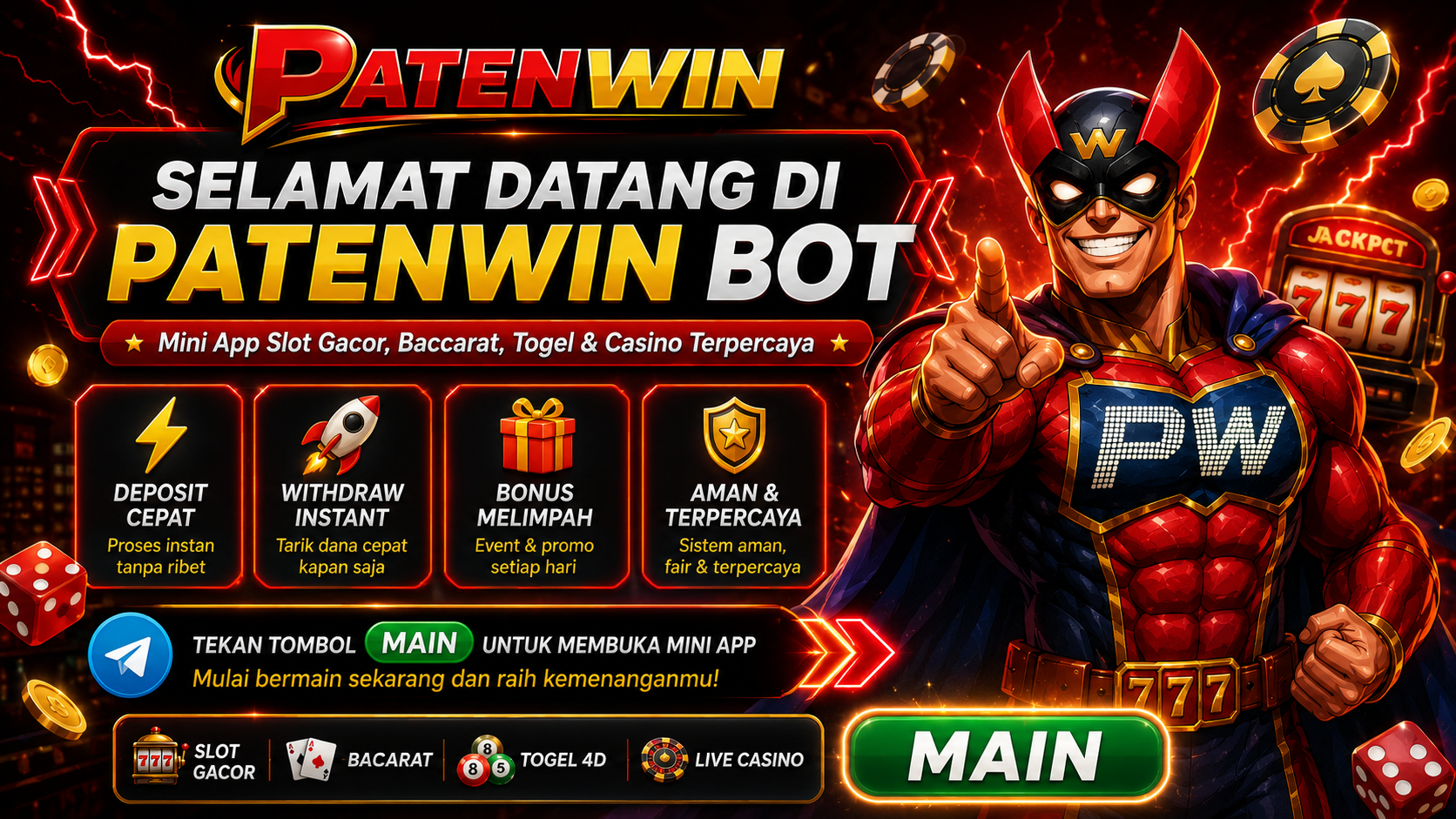 Patenwin Login & Daftar - Slot RTP Tinggi, Keluaran Togel, Live Casino