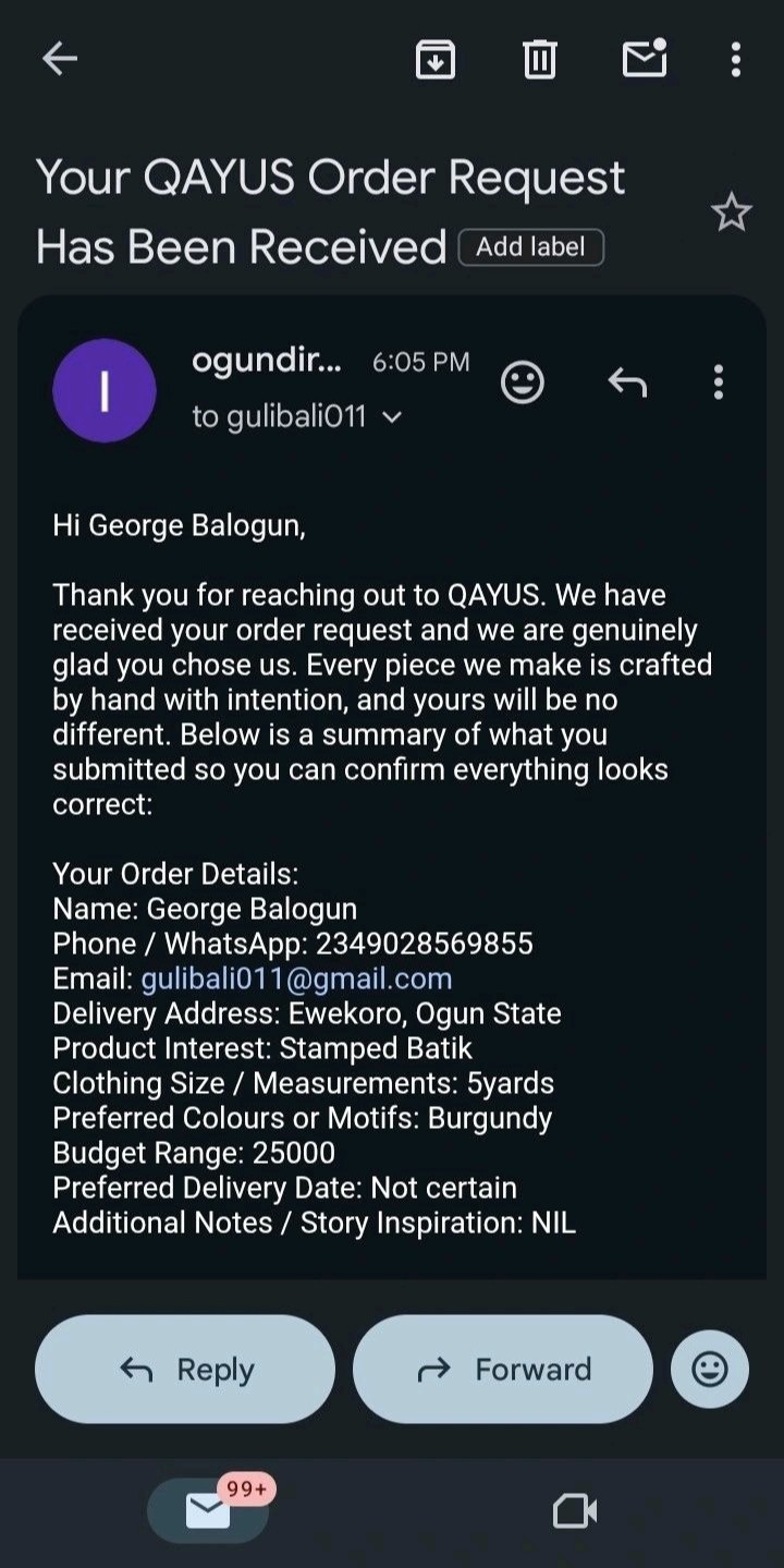 Order confirmation