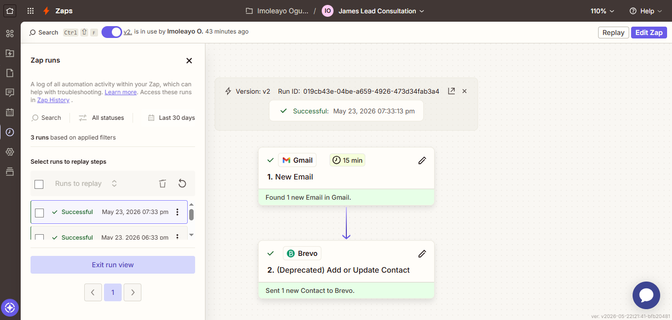 Zapier connecting Brevo and Gmail
