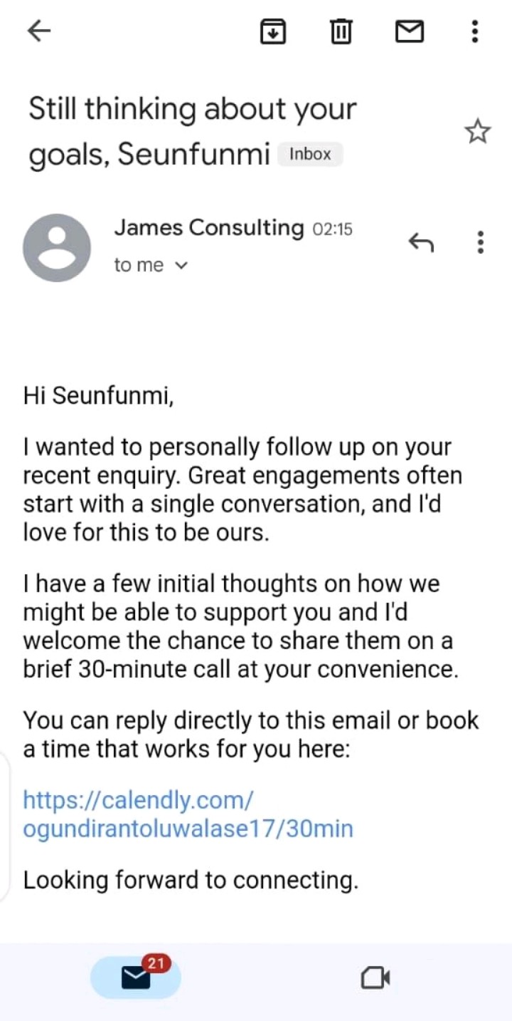 Email sent to the lead