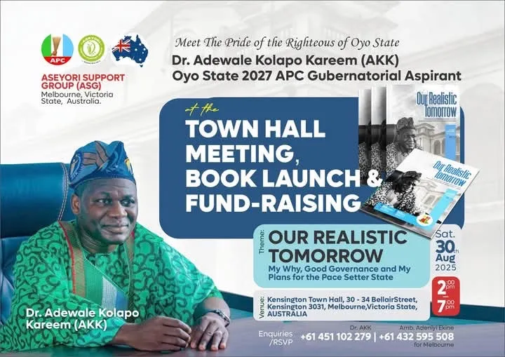 2027: Oyo APC Gubernatorial Aspirant, Dr. Adewale Kolapo Kareem (AKK), Set to Embark on Global Consultation Tour and Launch His Book Titled “Our Realistic Tomorrow” — A Compendium of Articles on Good Governance and His Vision for the Pace Setter State