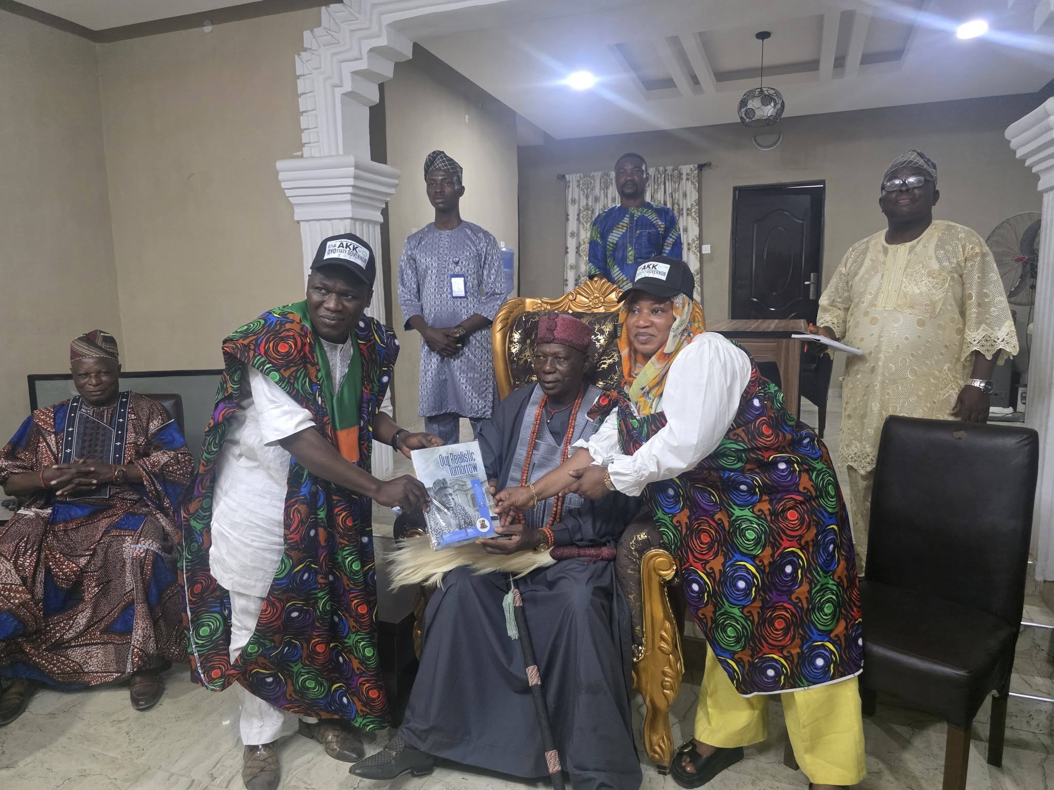 2027: Oyo State APC Governorship Hopeful, Dr. Adewale Kolapo Kareem (AKK), Pays Courtesy Visit to the Eleruwa of Eruwa and Presents His Book, Our Realistic Tomorrow.