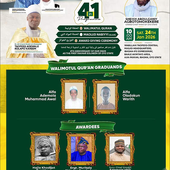 2027: Oyo State Governorship Aspirant, Dr. Adewale Kolapo Kareem (AKK), to Host Four-in-One Islamic Programme through His Office as the 1st Fakhar Soliheen of Oyo State.