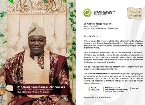 2027: Oyo Guber Hopeful AKK to Receive Prestigious" Doctor of Excellence" Award in Ibadan.