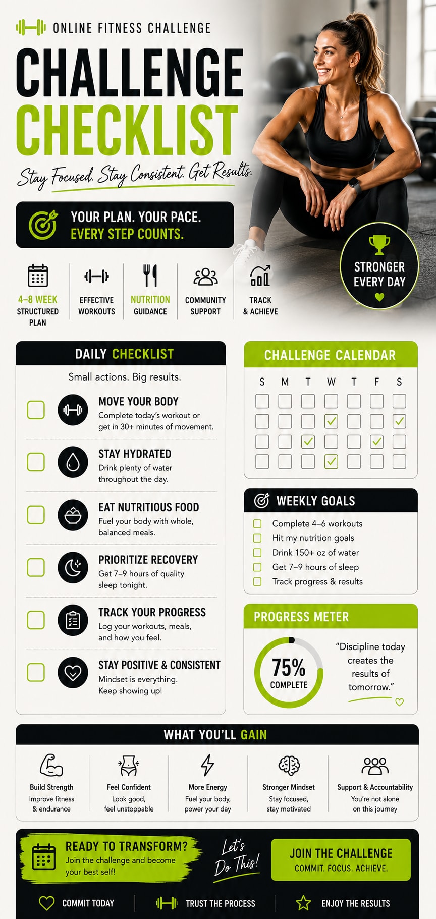 Online Fitness Challenge Checklist Poster Generator