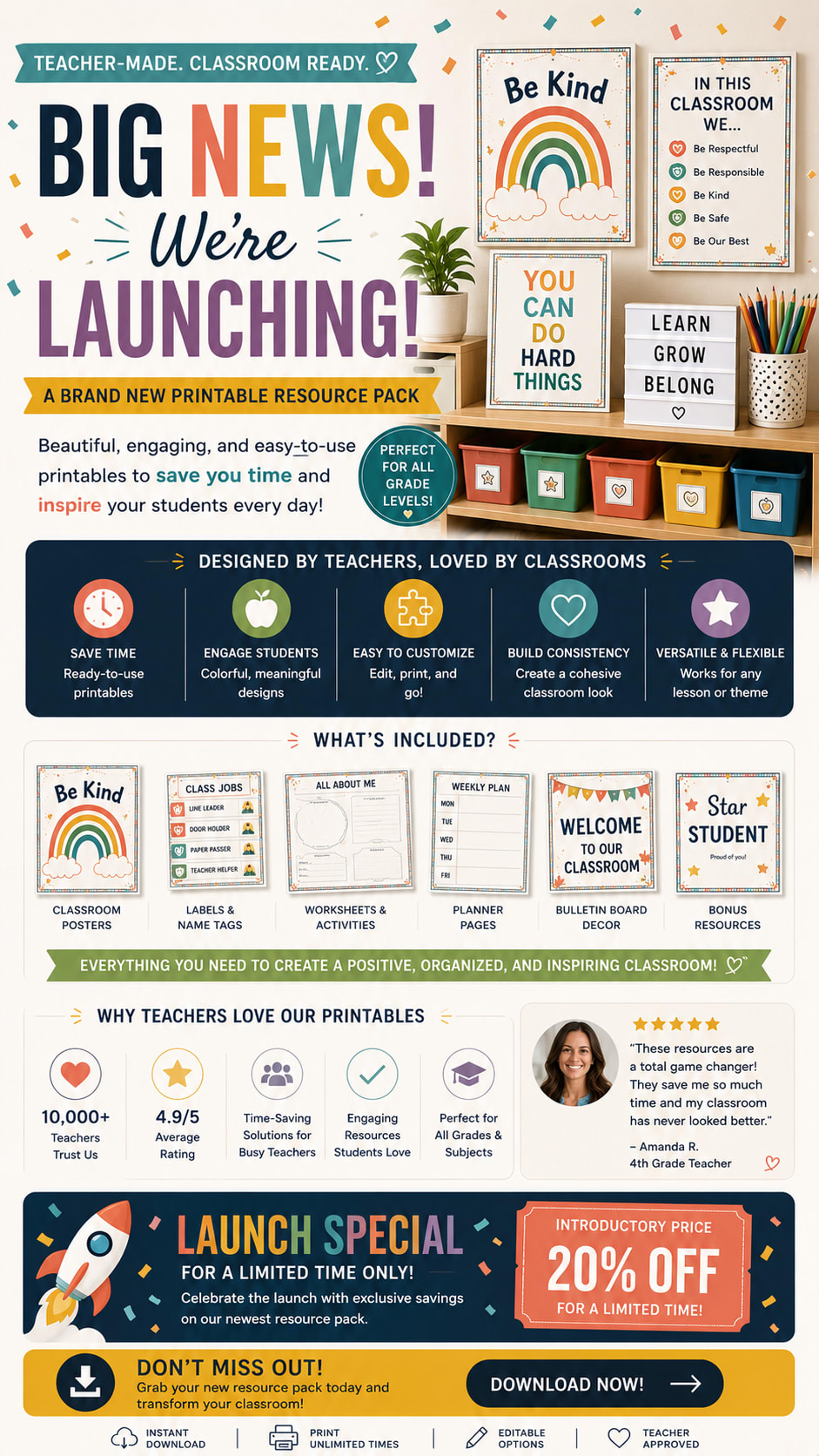 Teacher Printable Resource Pack Launch Announcement Generator