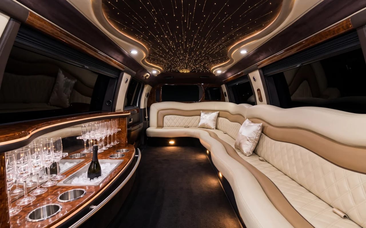 Inside the White Stretch Limo