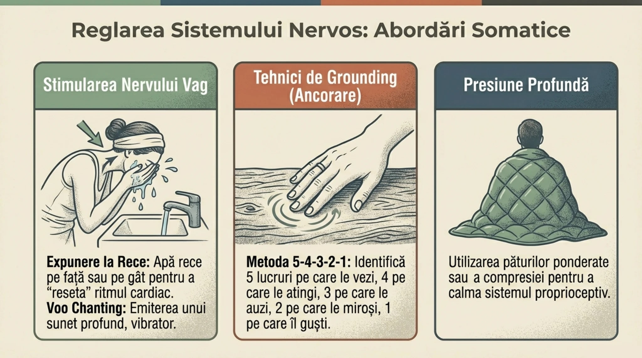 Trei abordari somatice pentru reglarea sistemului nervos: stimularea nervului vag, grounding, tehnici de respiratie