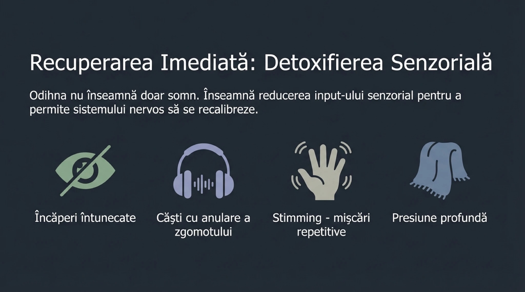 Recuperarea imediata prin detoxifiere senzoriala - odihna nu e doar somn ci reducerea inputului senzorial