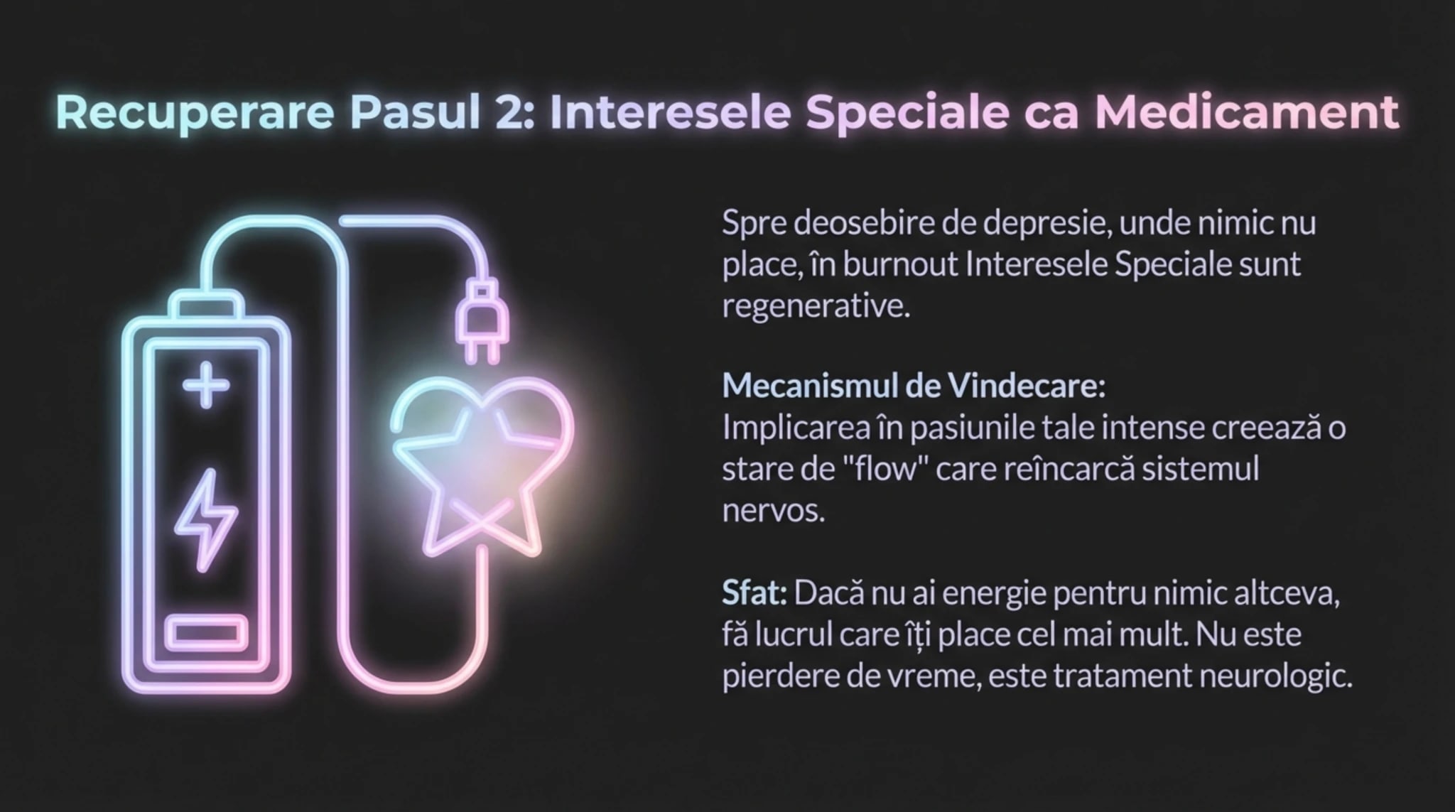 Interesele speciale ca medicament - baterie care se incarca cu inima si stea simbolizand dopamina si flow-ul