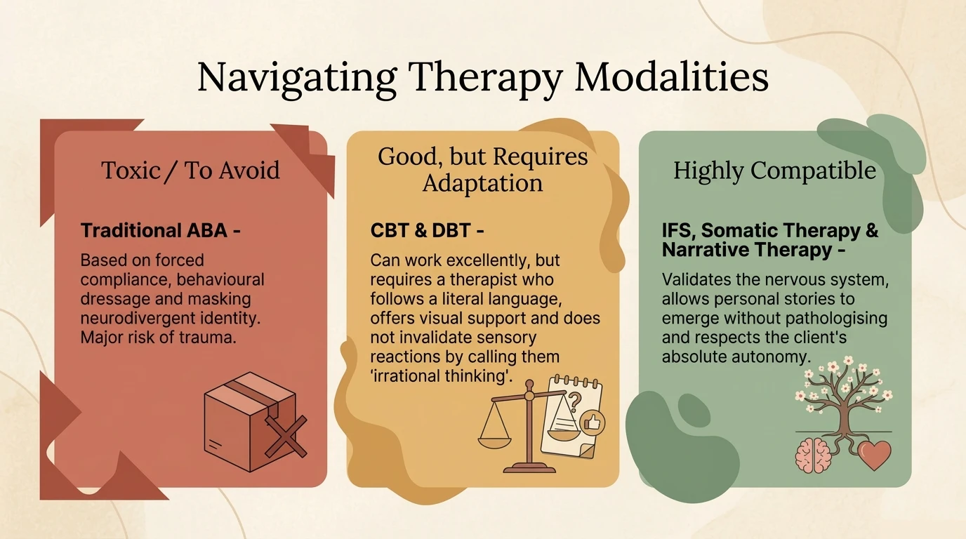 Navigating therapy modalities - recommended versus harmful approaches for neurodivergent people