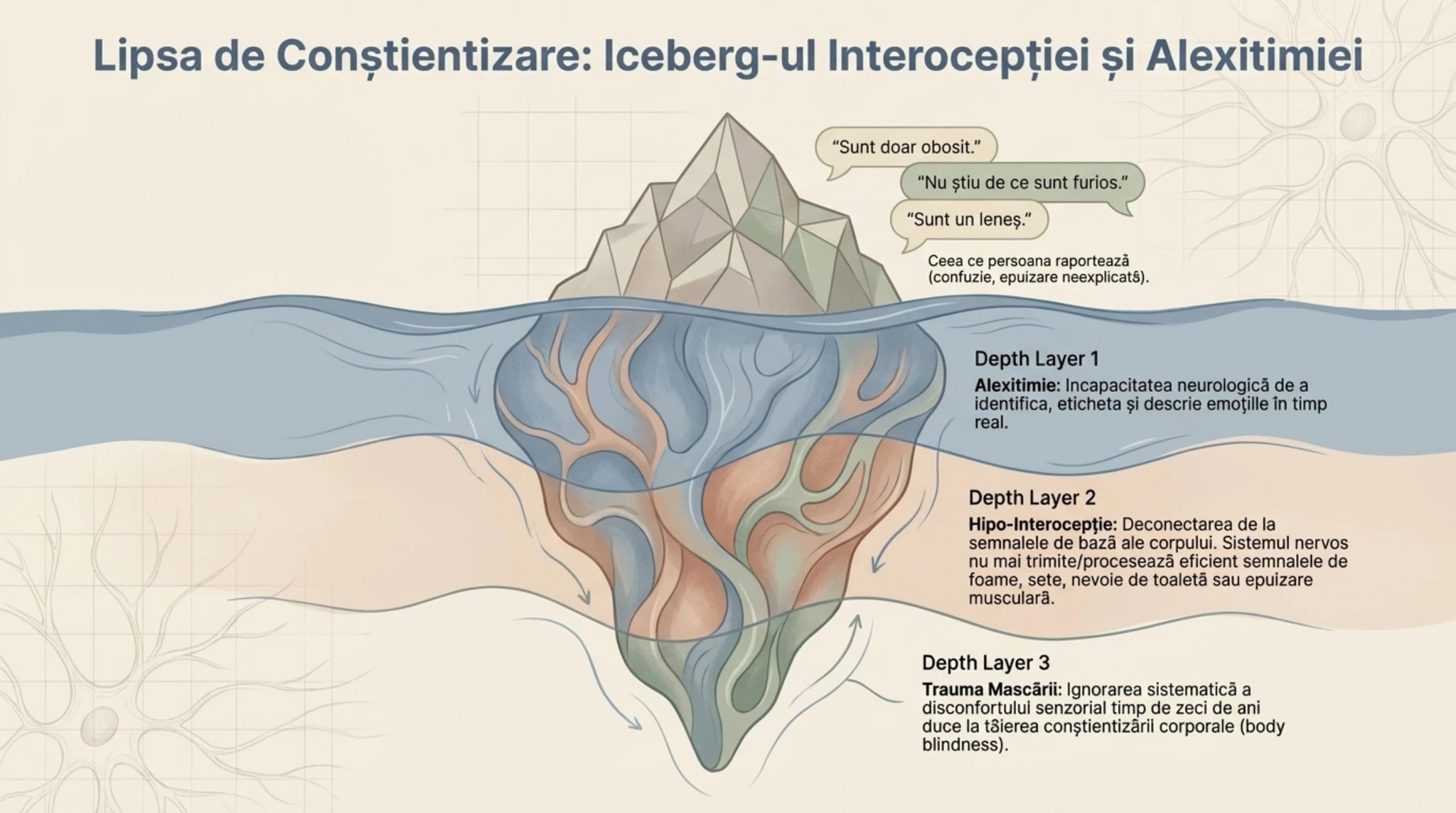 Iceberg-ul interoceptiei si alexitimiei - partea vizibila versus partea invizibila a colapsului neurodivergent
