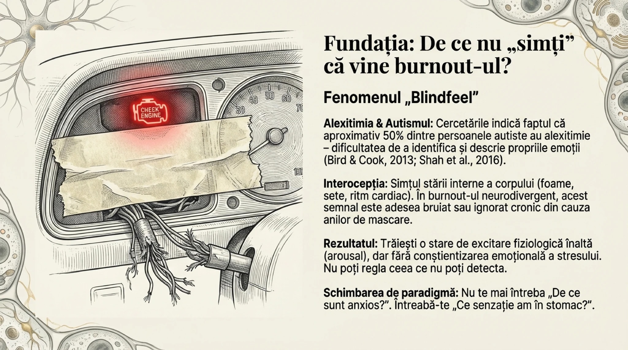 Blindfeel - bord de masina fara instrumente reprezentand lipsa interoceptiei in burnout neurodivergent