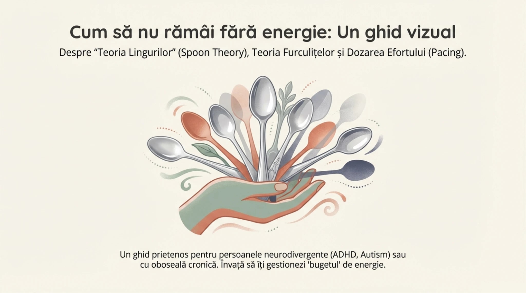 Ghid vizual Spoon Theory Fork Theory si Pacing - cum sa nu ramai fara energie