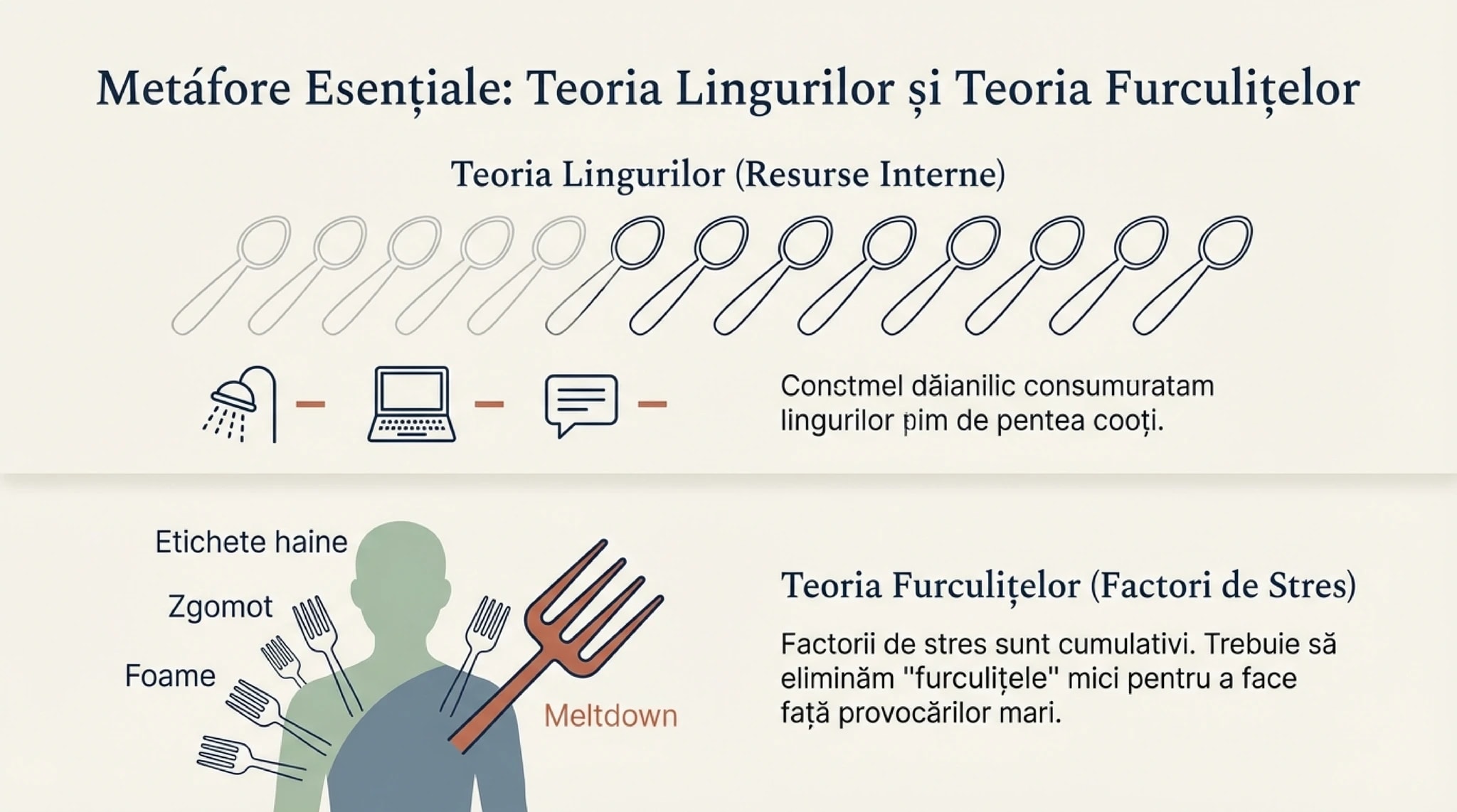 Metafore esentiale - Teoria Lingurilor pentru resurse interne si Teoria Furculitelor pentru factorii de stres cumulativi