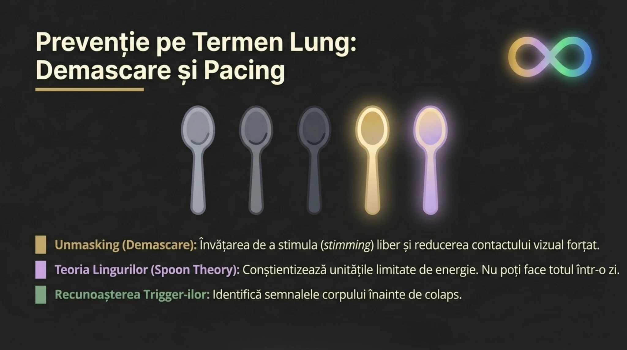 Preventie pe termen lung prin demascare si pacing - cinci linguri reprezentand spoon theory si unmasking
