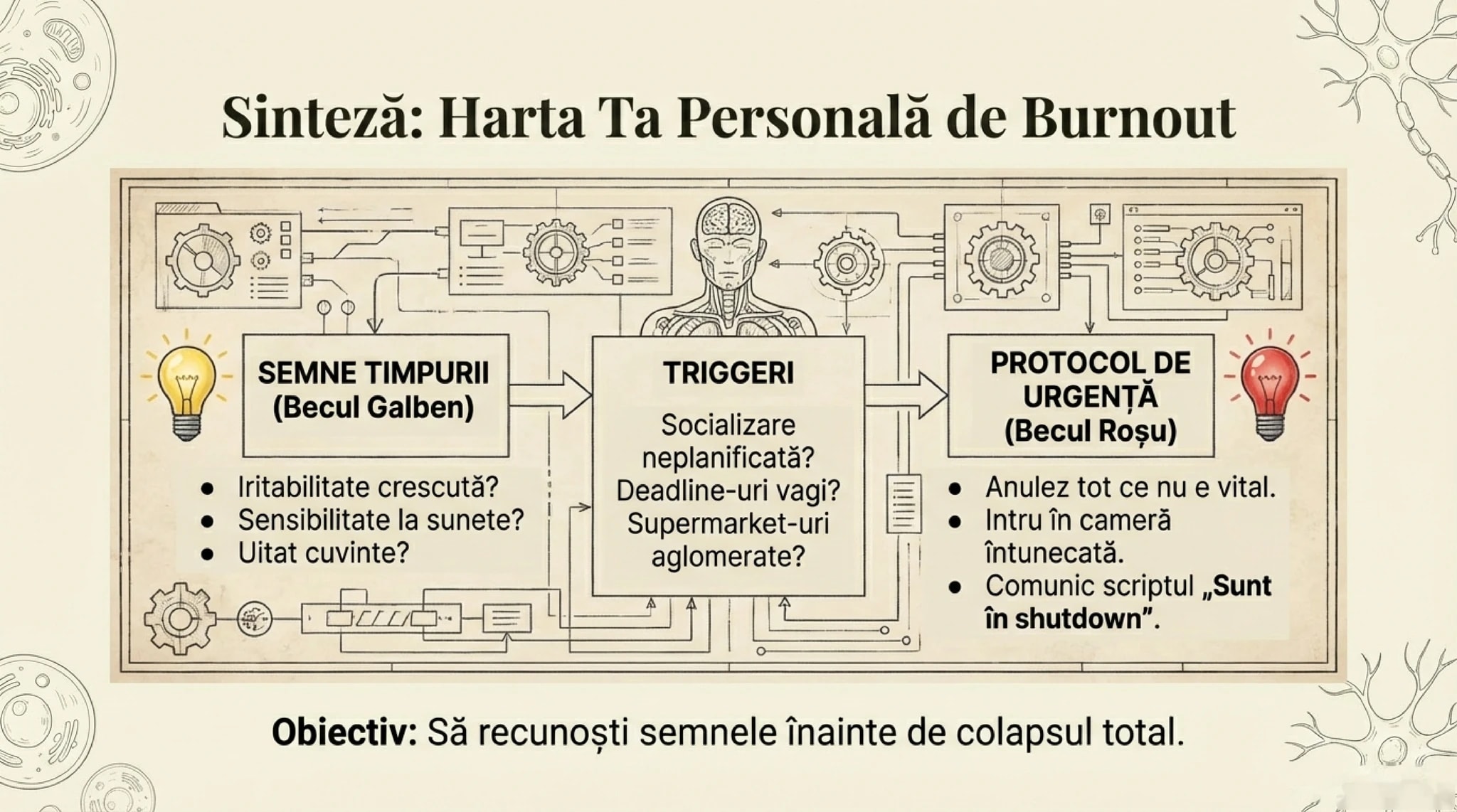 Harta ta personala de burnout - sinteza cu semnale timpurii progresie si puncte de interventie