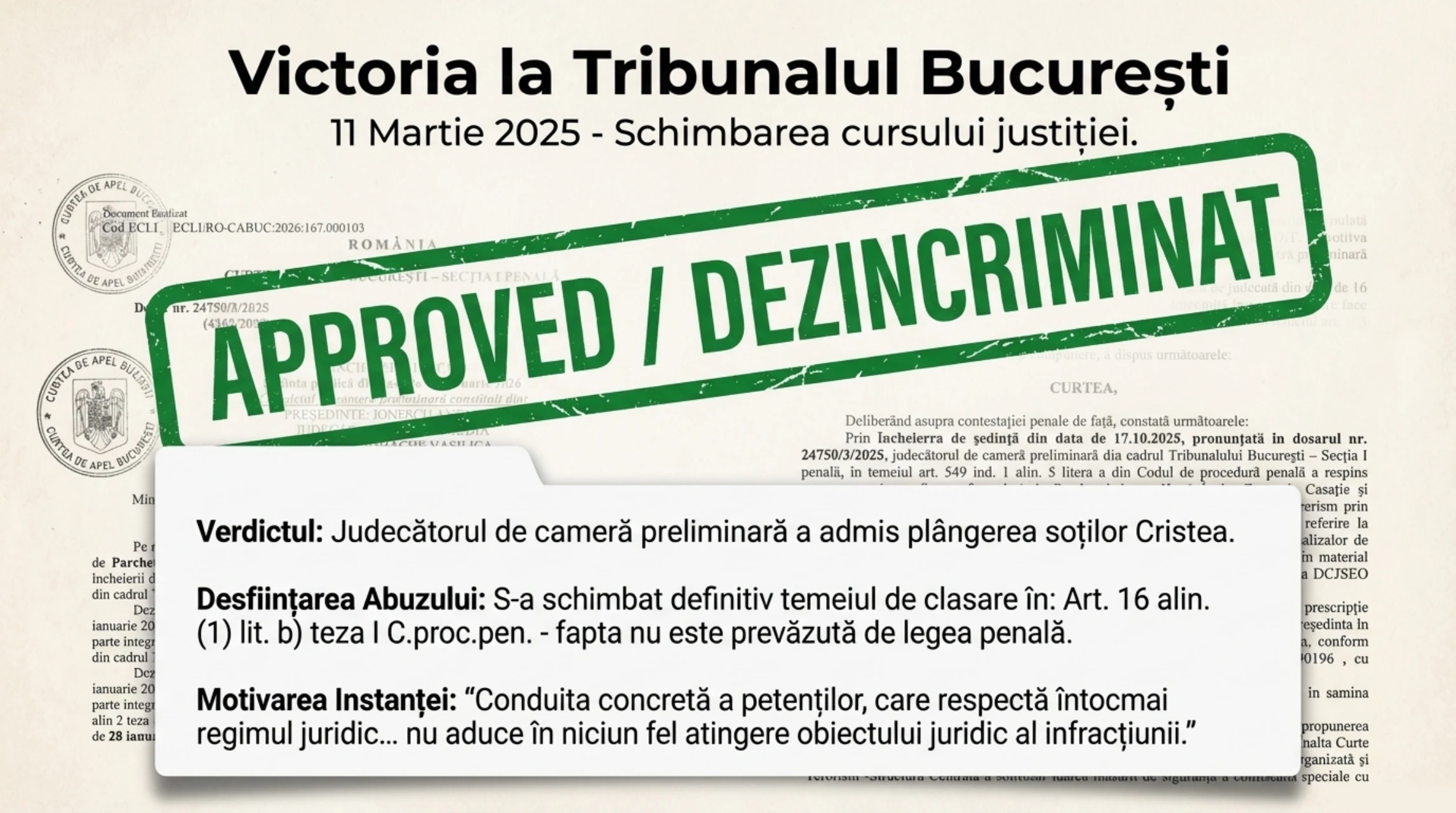 Victoria la Tribunalul Bucuresti — APPROVED