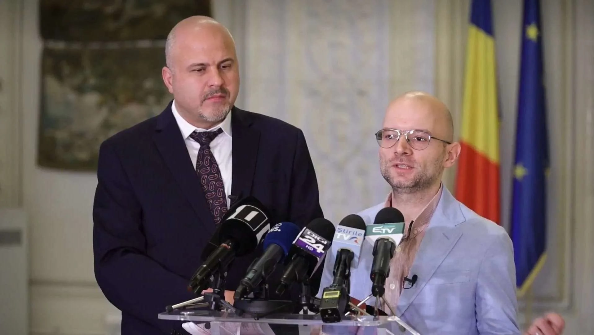 Press conference, Romanian Parliament, March 2023 — Giancarlo Cristea and MP Emanuel Ungureanu
