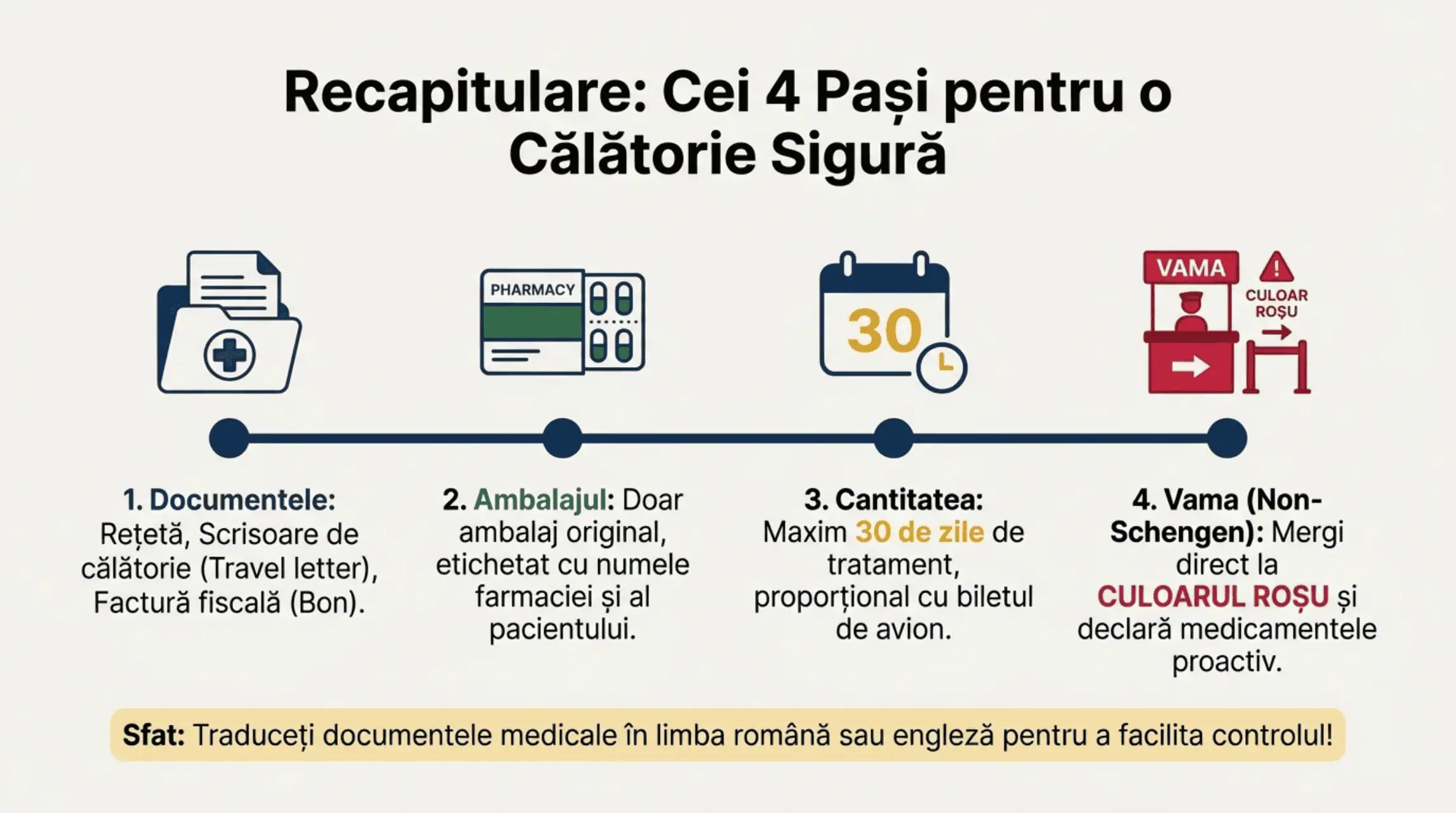 Recapitulare: Cei 4 pași pentru o călătorie sigură