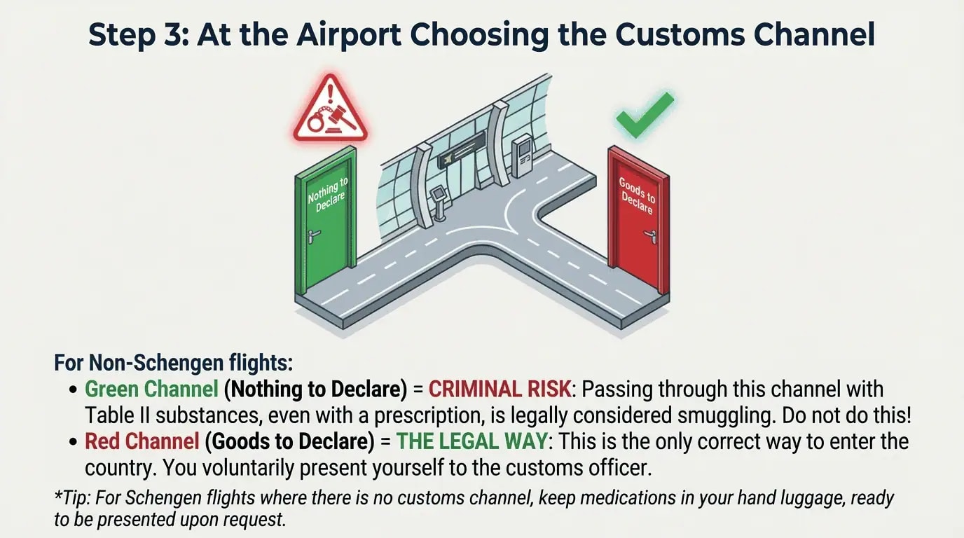 Step 3: At the airport — Choosing the customs channel